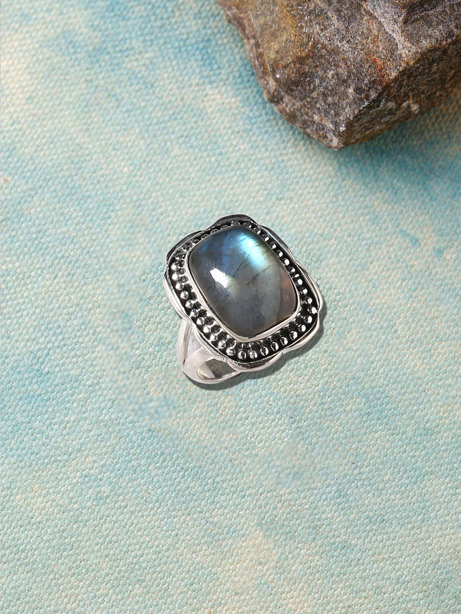 Blue Fire Labradorite Solid 925 Sterling Silver Ring Jewelry - YoTreasure