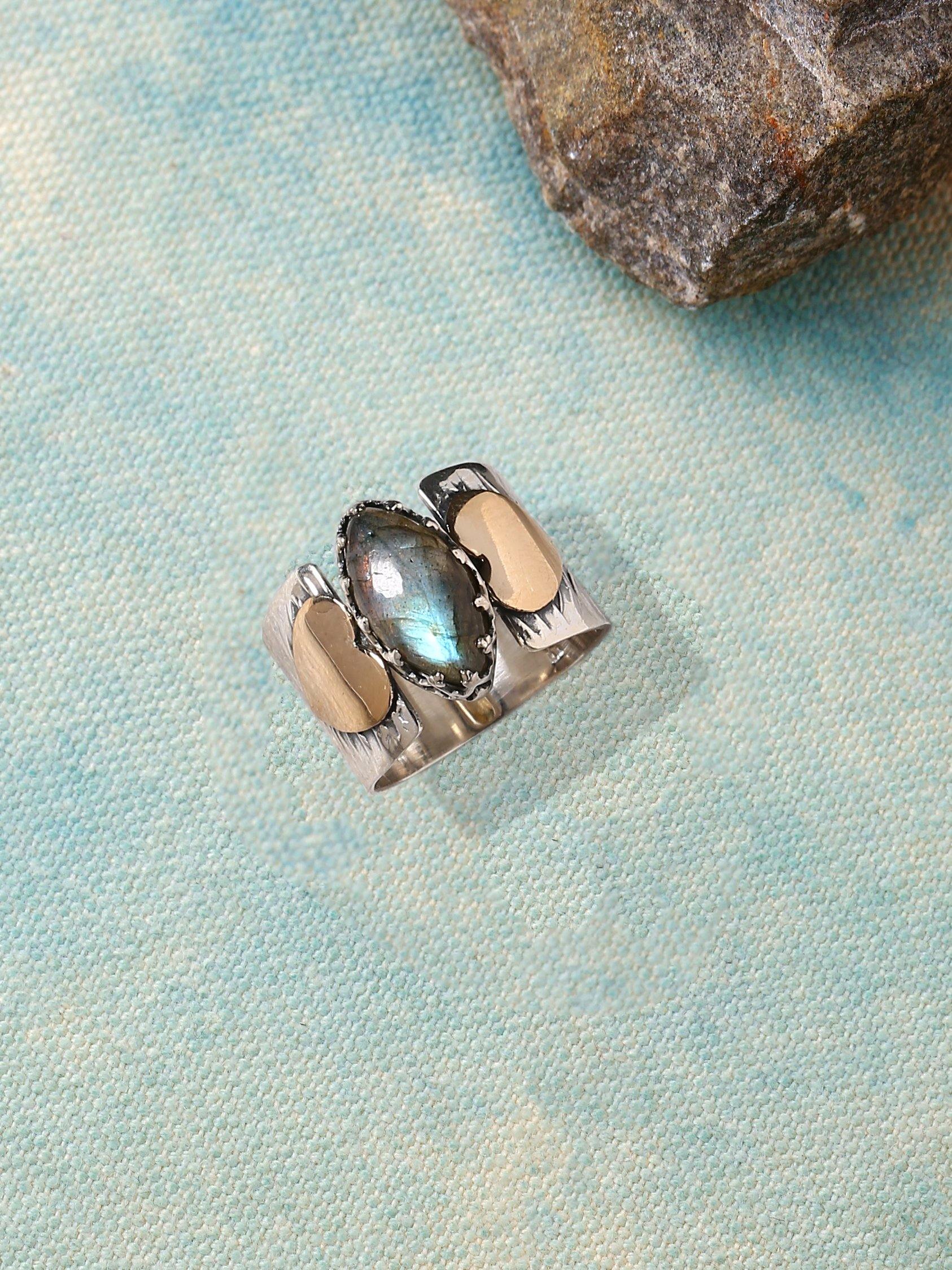 Labradorite Solid 925 Sterling Silver Brass Ring Jewelry - YoTreasure