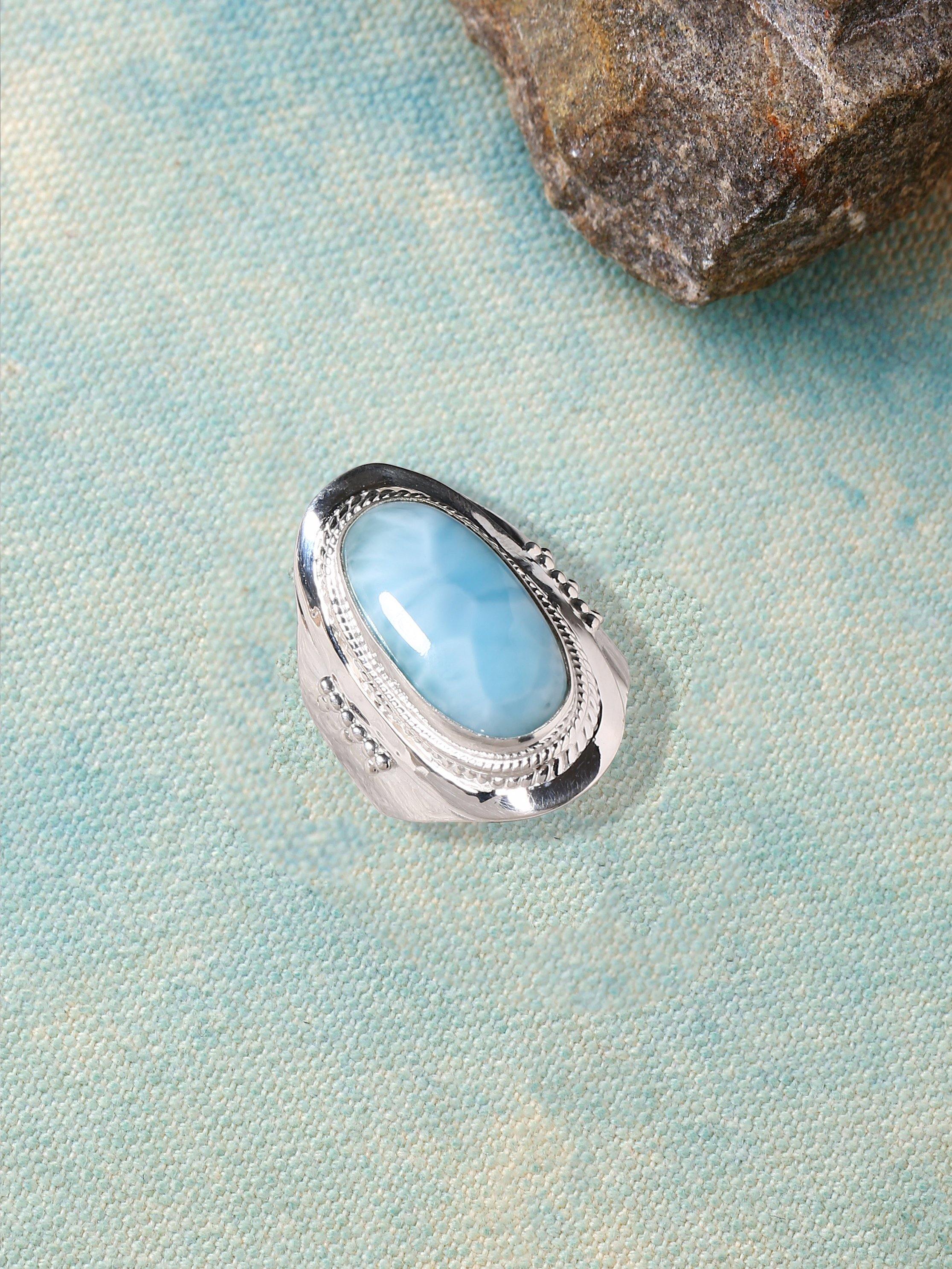 Natural Larimar Solid 925 Sterling Silver Ring Jewelry - YoTreasure