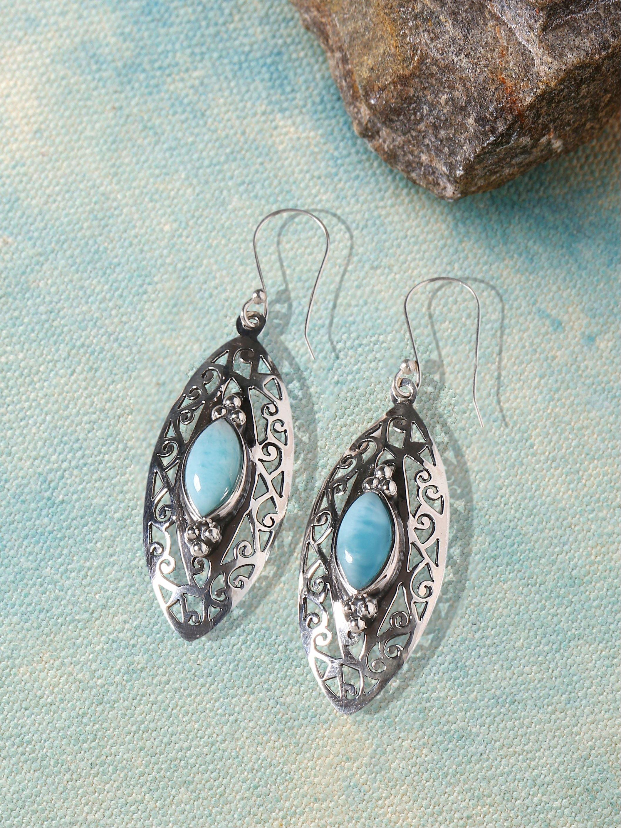 2.12" Larimar Solid 925 Sterling Silver Designer Dangle Earrings Jewelry - YoTreasure
