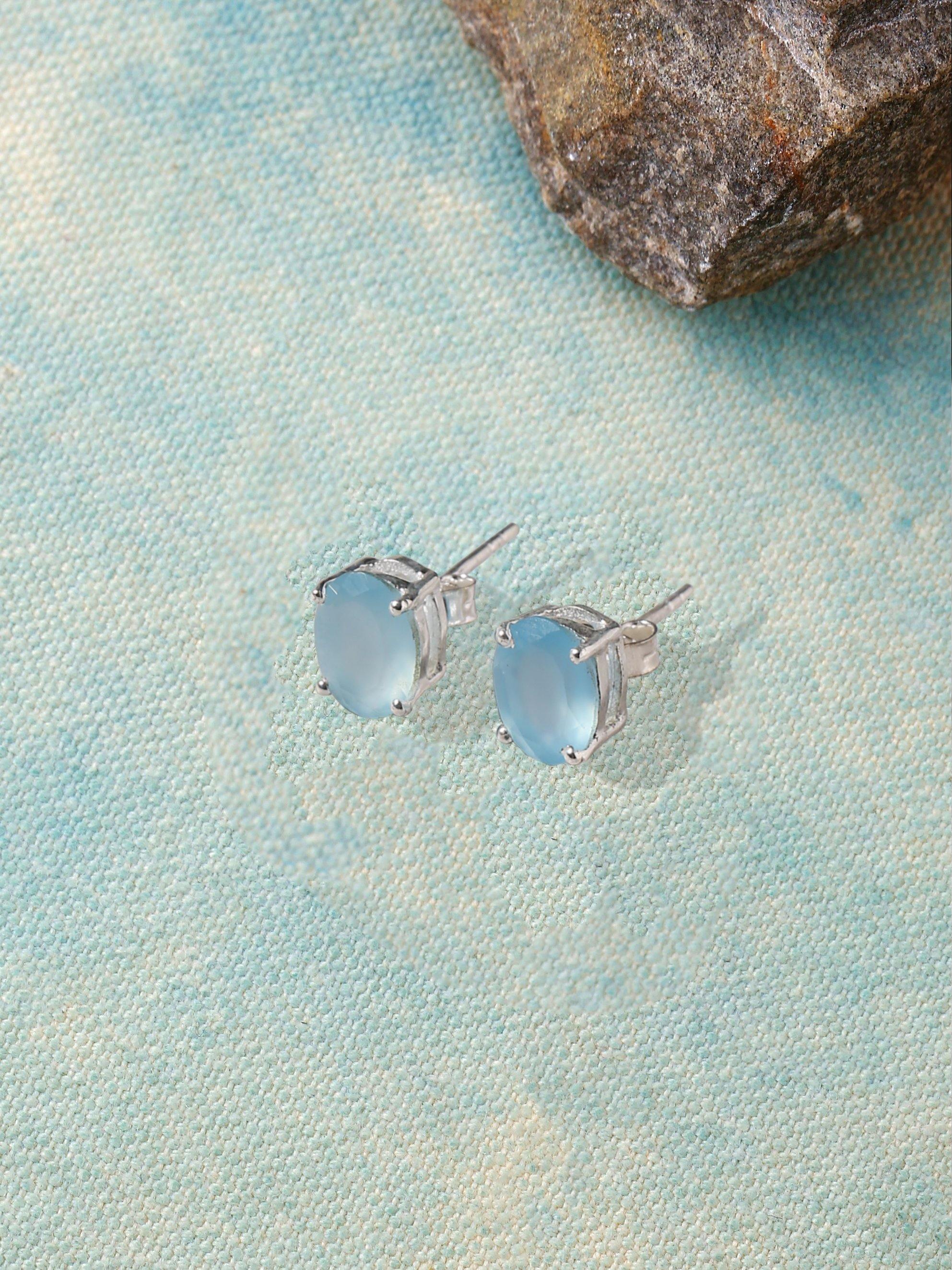 Blue Onyx Solid 925 Sterling Silver Stud Earrings - YoTreasure