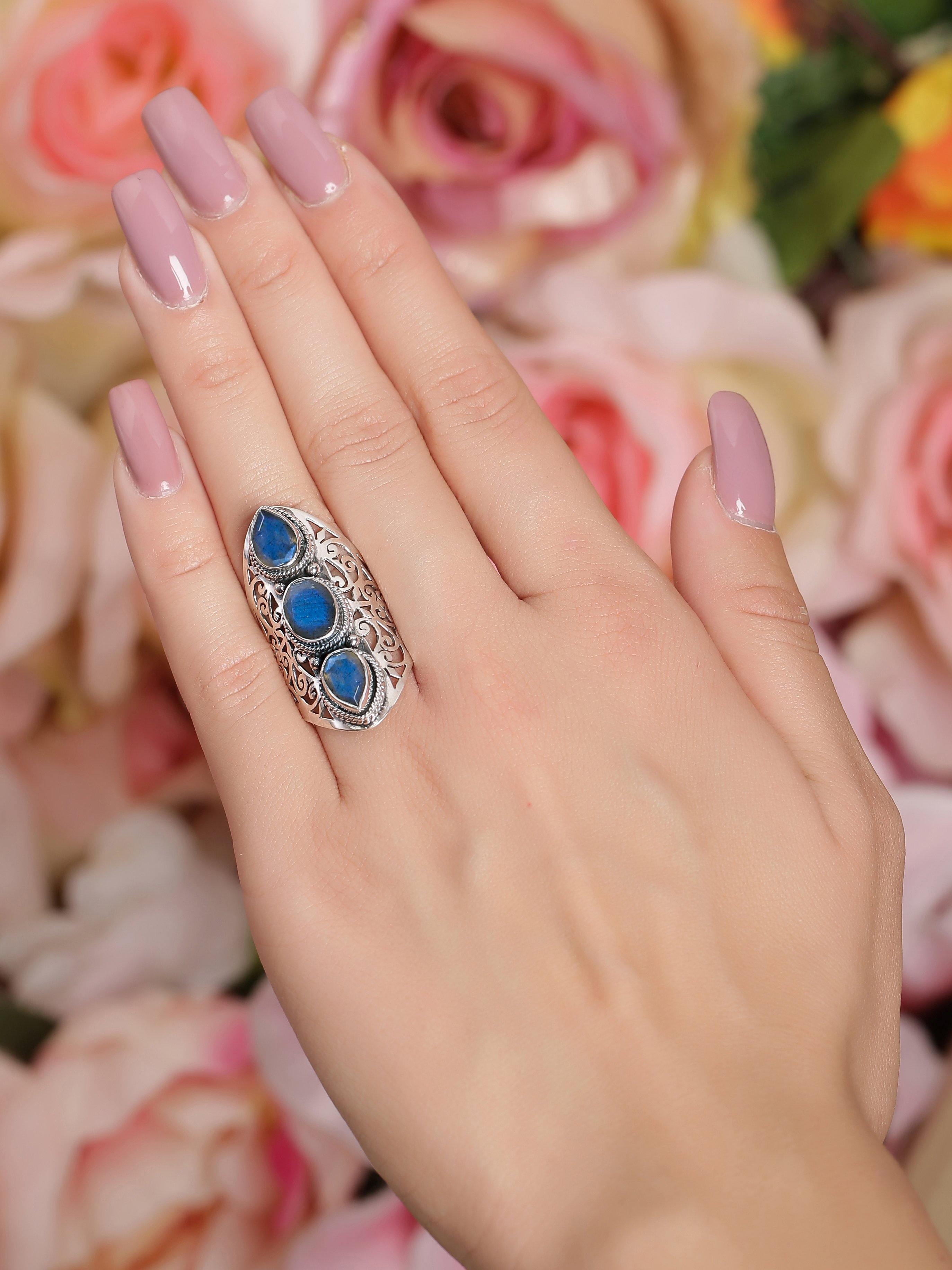 Labradorite Solid 925 Sterling Silver Designer Filigree Ring Jewelry - YoTreasure