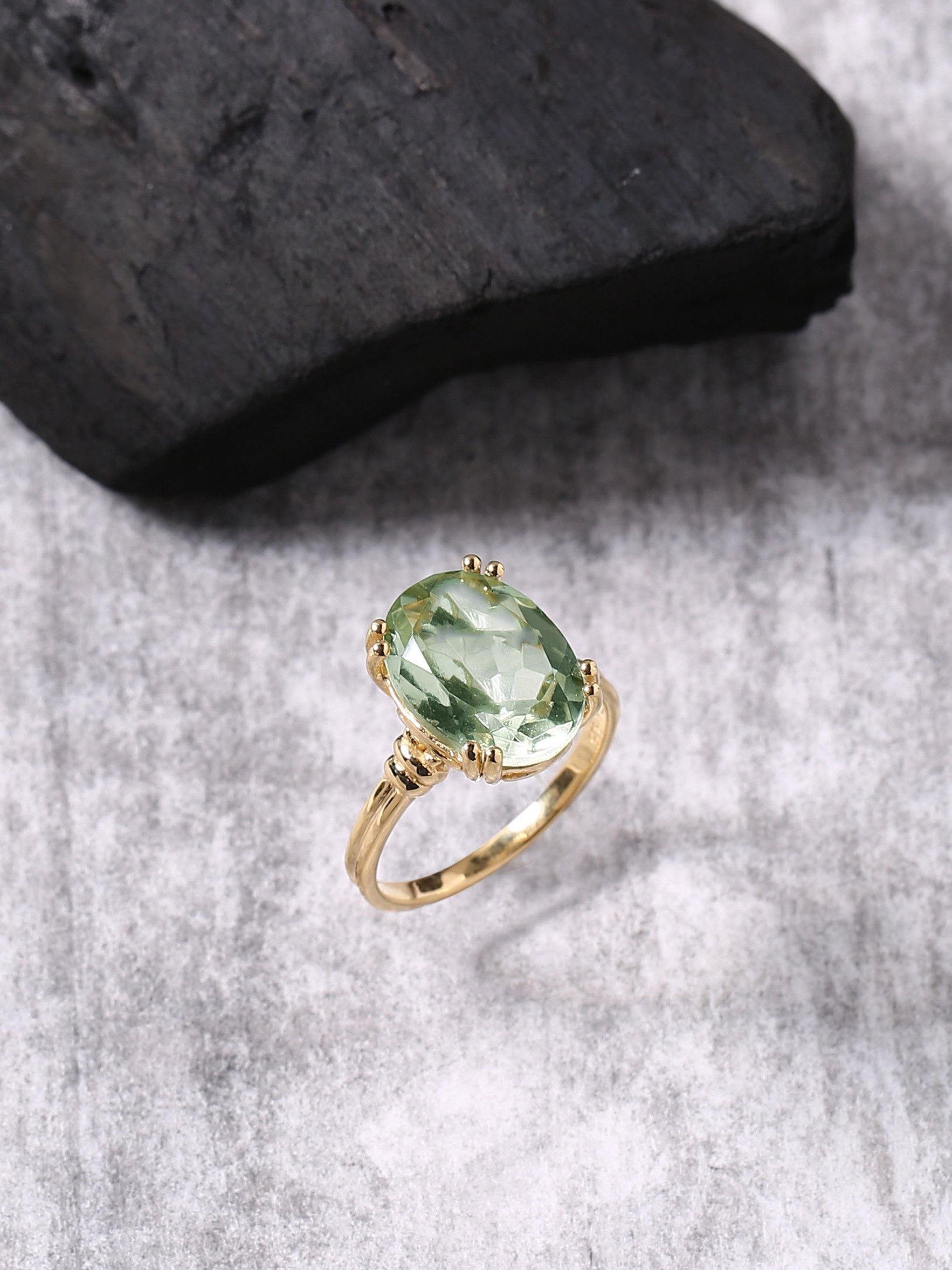 Green Amethyst 925 Sterling Silver Gold Plated Ring