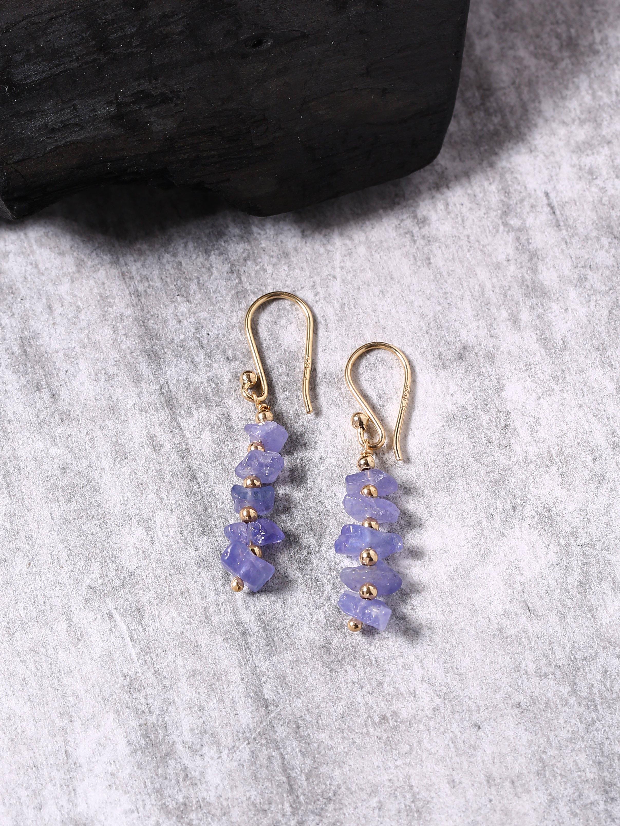 Tanzanite Solid 925 Silver Gold Plated Dangle Earrings Jewelry - YoTreasure