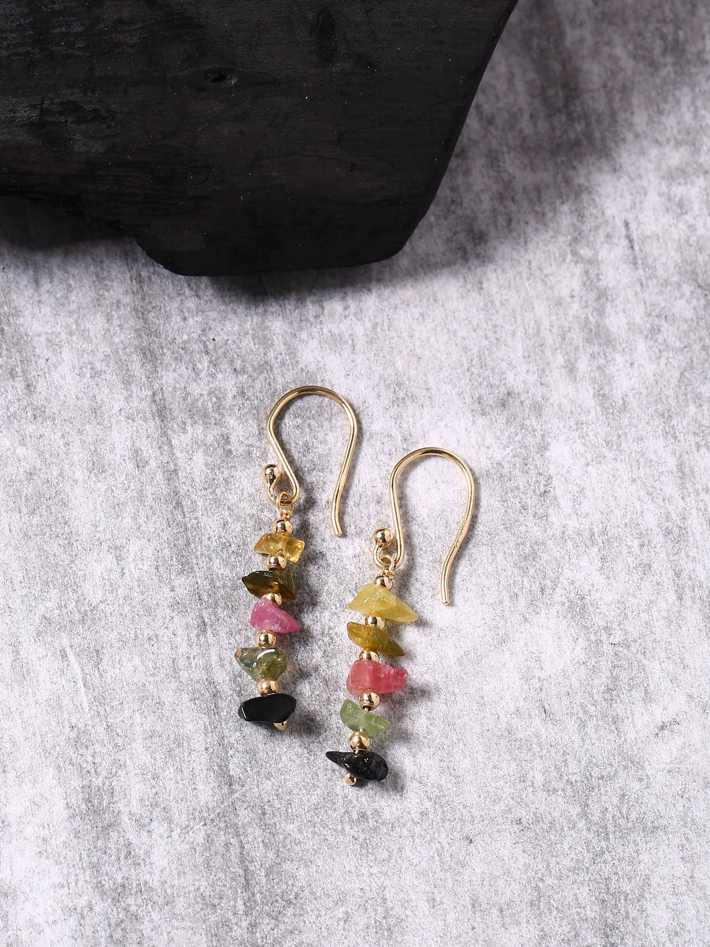 Multi Tourmaline Solid 925 Silver Gold Plated Dangle Earrings Jewelry - YoTreasure