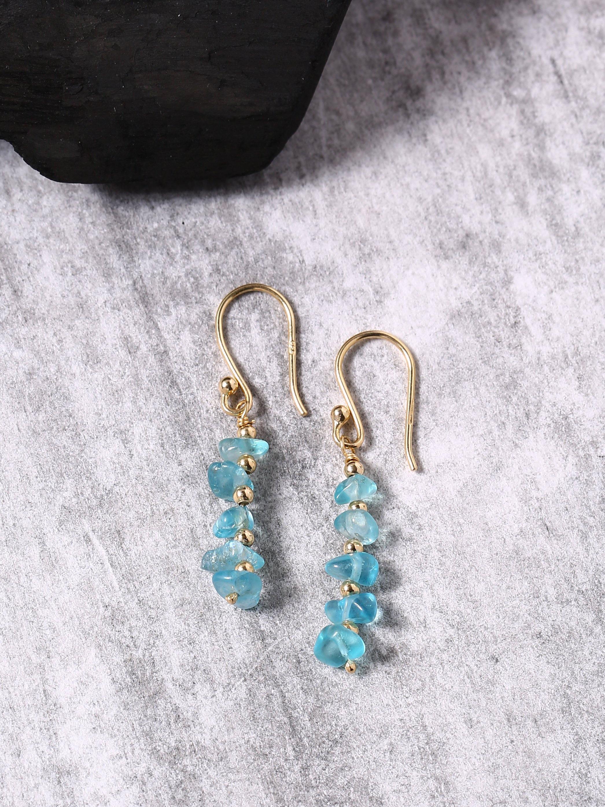 Apatite Solid 925 Silver Gold Plated Dangle Earrings Jewelry - YoTreasure