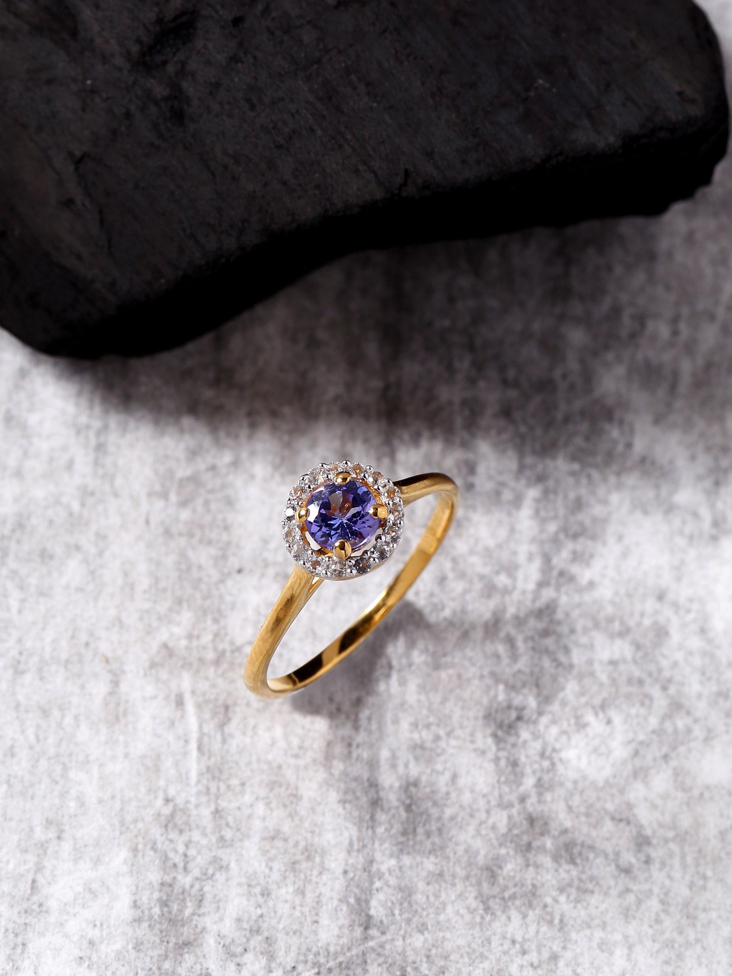 Tanzanite Solid 925 Sterling Silver Gold Plated Cluster Ring Jewelry - YoTreasure