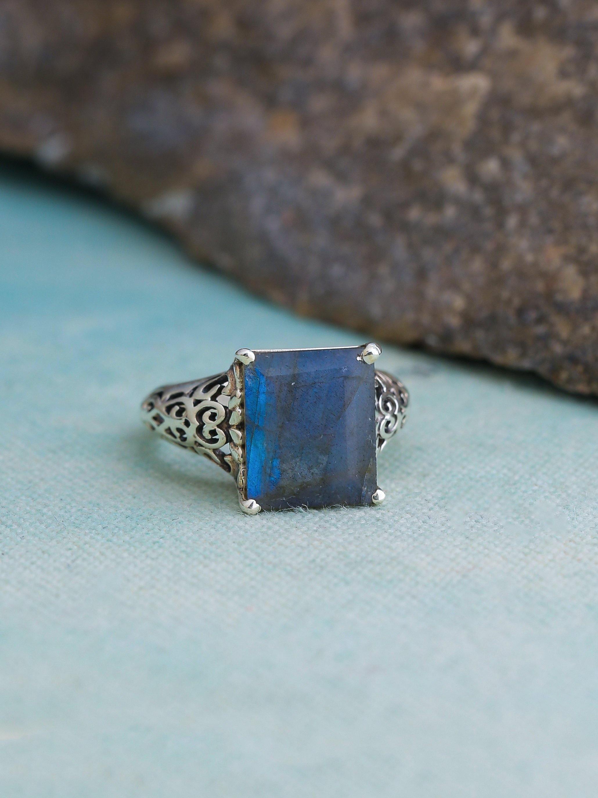 Labradorite Ring Solid 925 Sterling Silver Gemstone Jewelry - YoTreasure