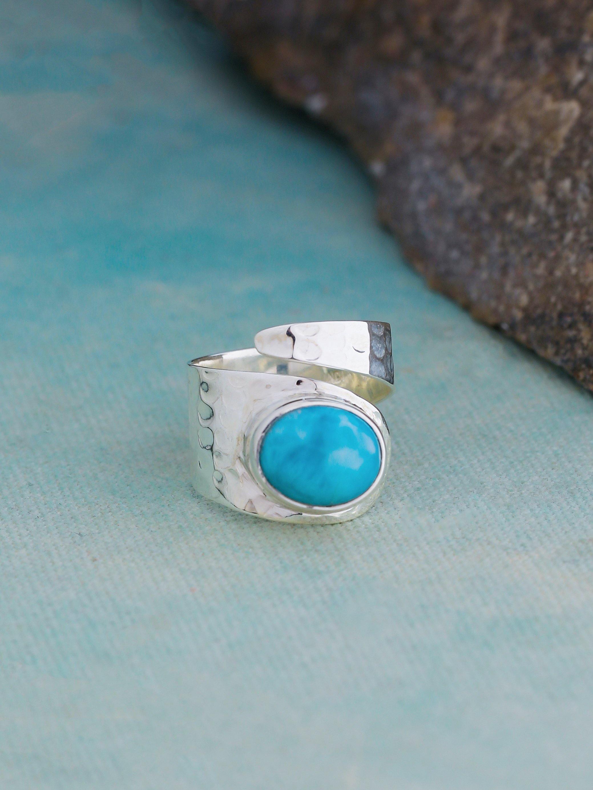 Natural Larimar Solid 925 Sterling Silver Designer Ring Jewelry - YoTreasure