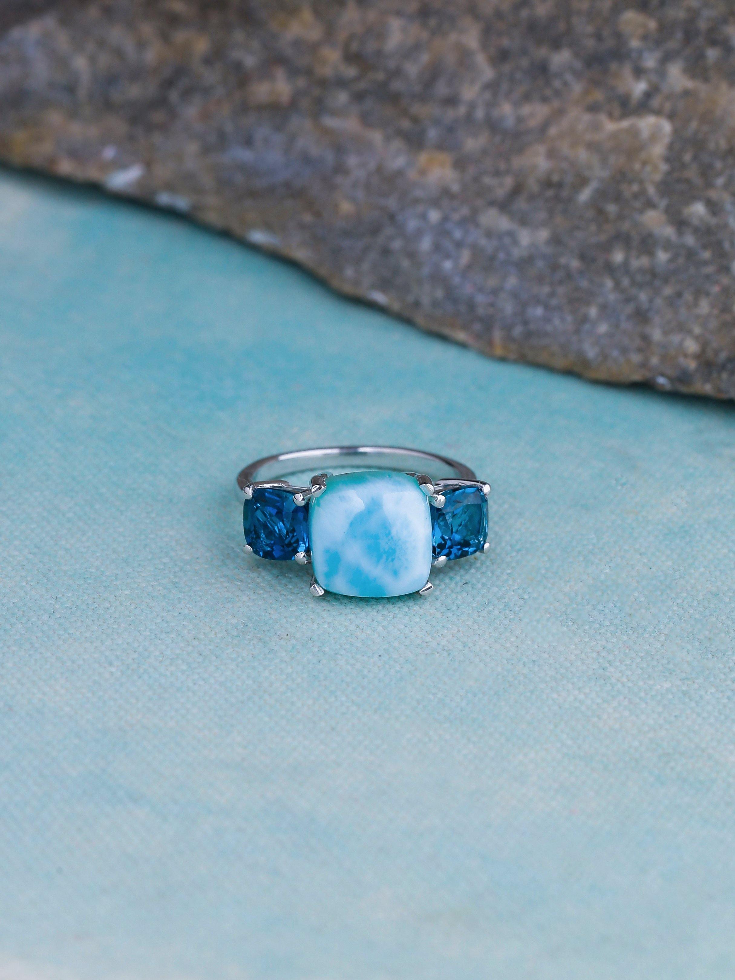 7.37 Ct. Larimar London Blue Topaz Solid 925 Sterling Silver Ring Jewelry - YoTreasure