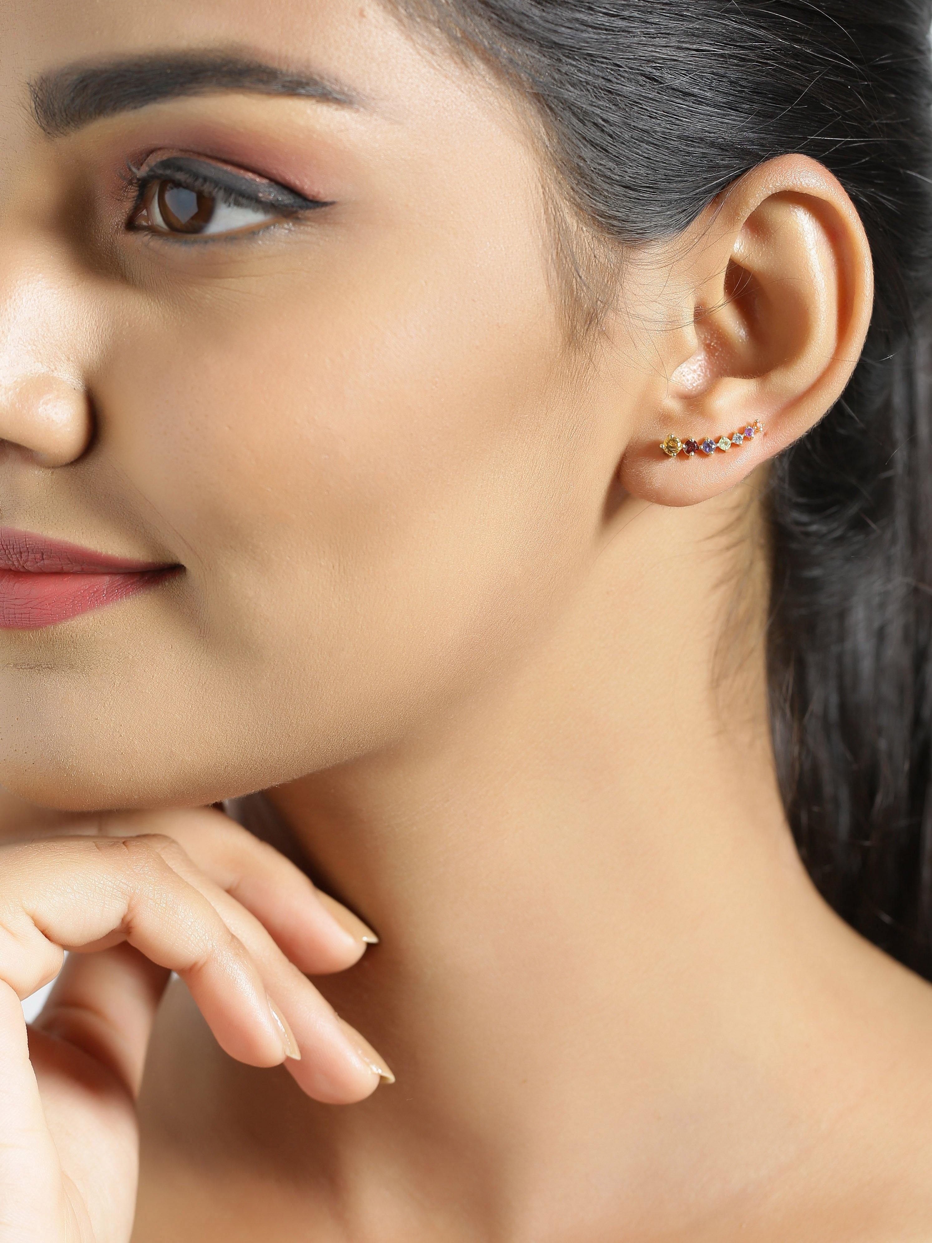 Chakra Stone Solid 925 Silver Gold Plated Ear Cuff Earrings Jewelry - YoTreasure