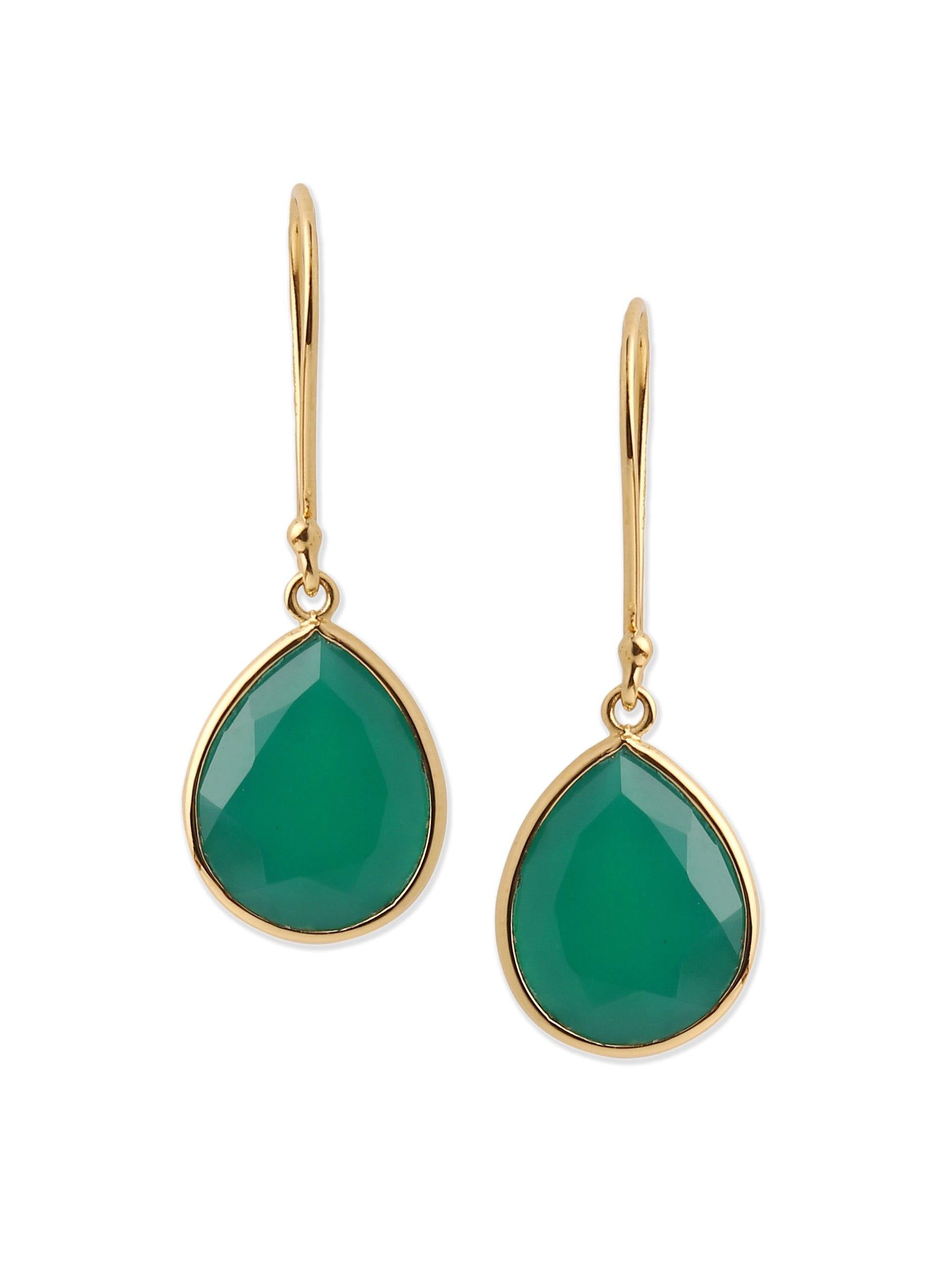 5.18 Ct Green Onyx Solid 10k Yellow Gold Teardrop Dangle Earrings - YoTreasure