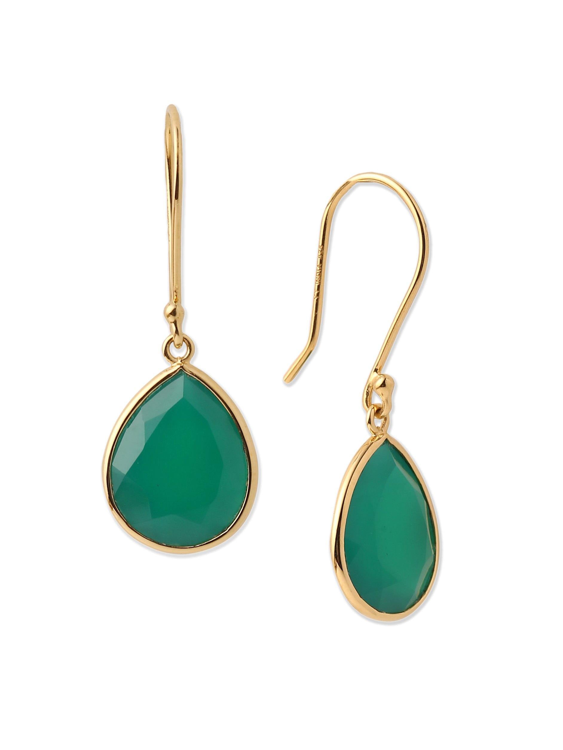 5.18 Ct Green Onyx Solid 10k Yellow Gold Teardrop Dangle Earrings - YoTreasure
