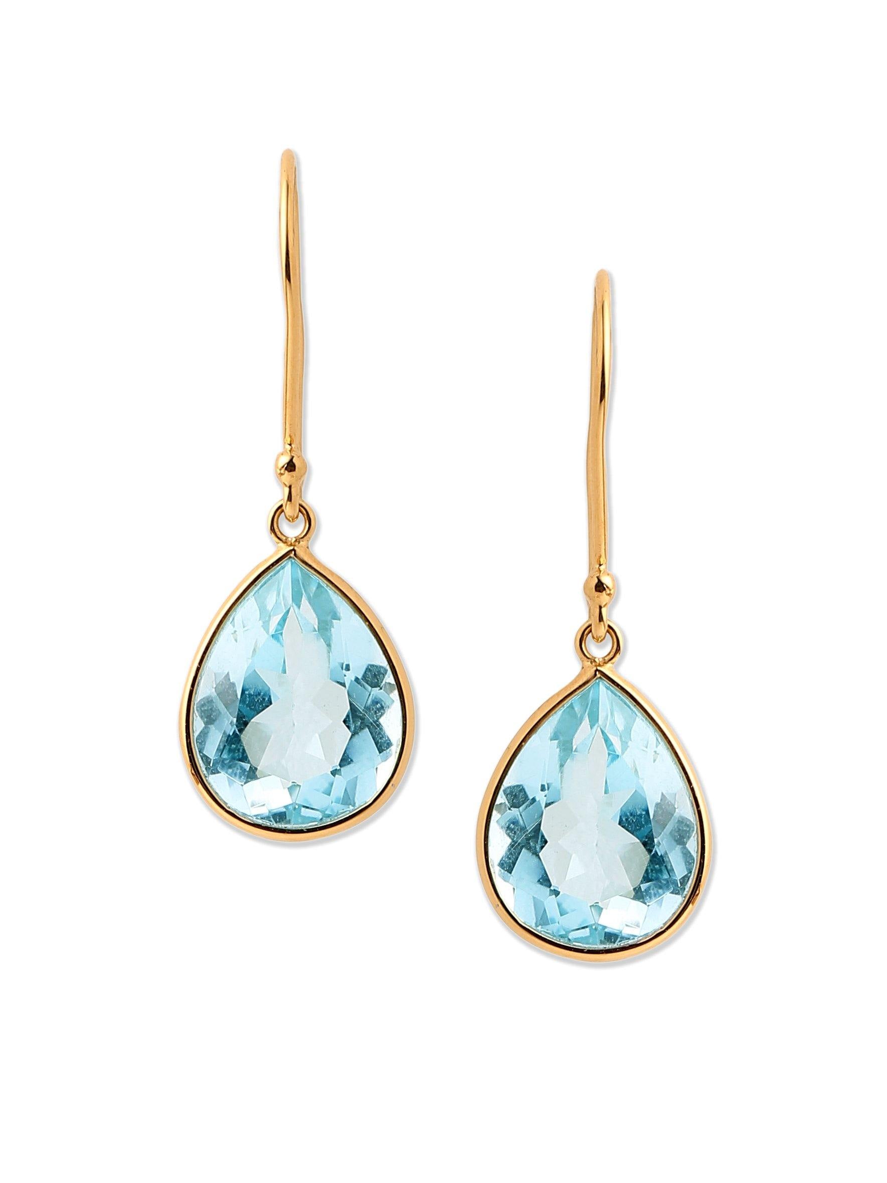 7.20 Ct Sky Blue Topaz Solid 10k Yellow Gold Teardrop Dangle Earrings - YoTreasure