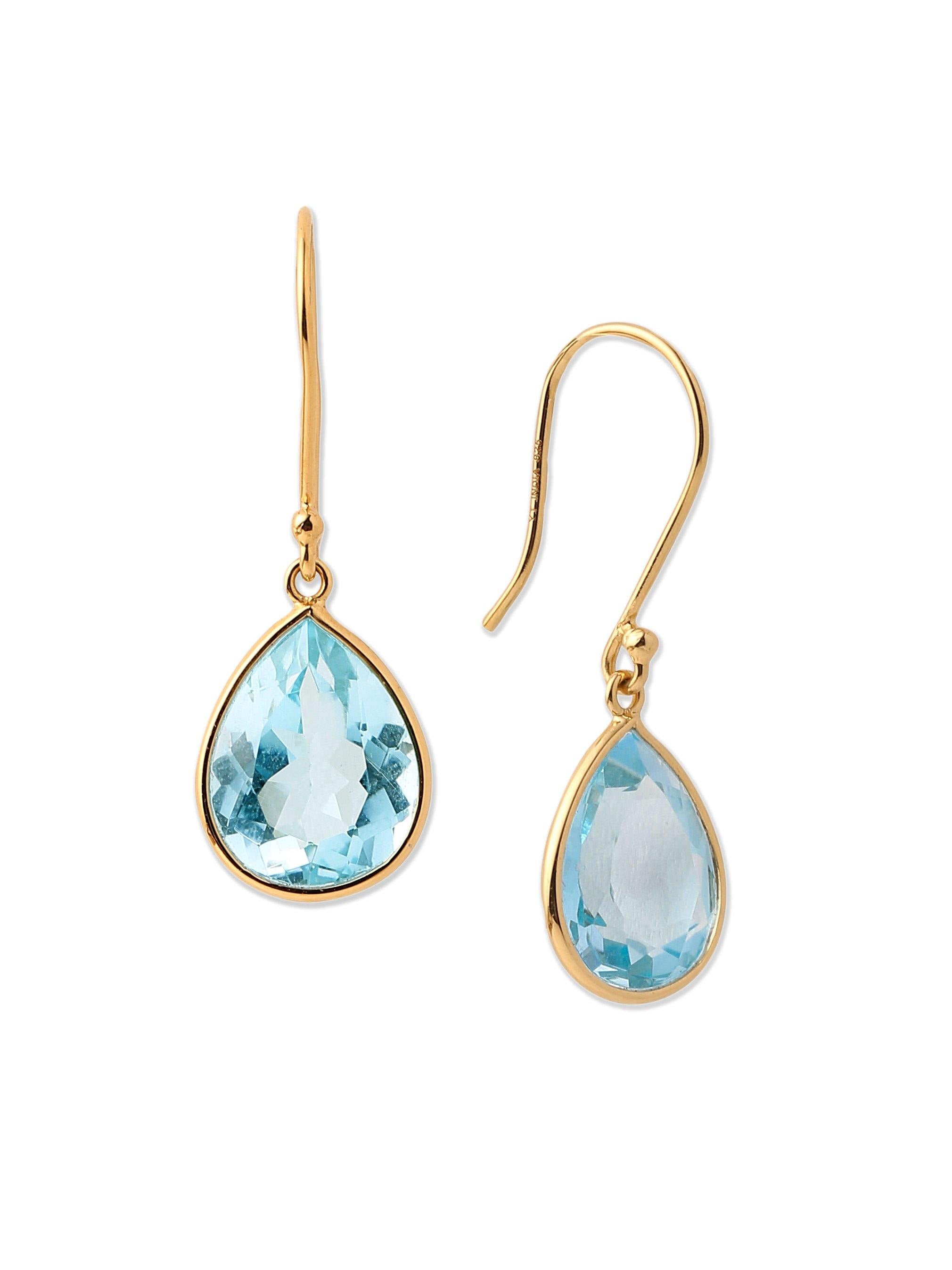 7.20 Ct Sky Blue Topaz Solid 10k Yellow Gold Teardrop Dangle Earrings - YoTreasure