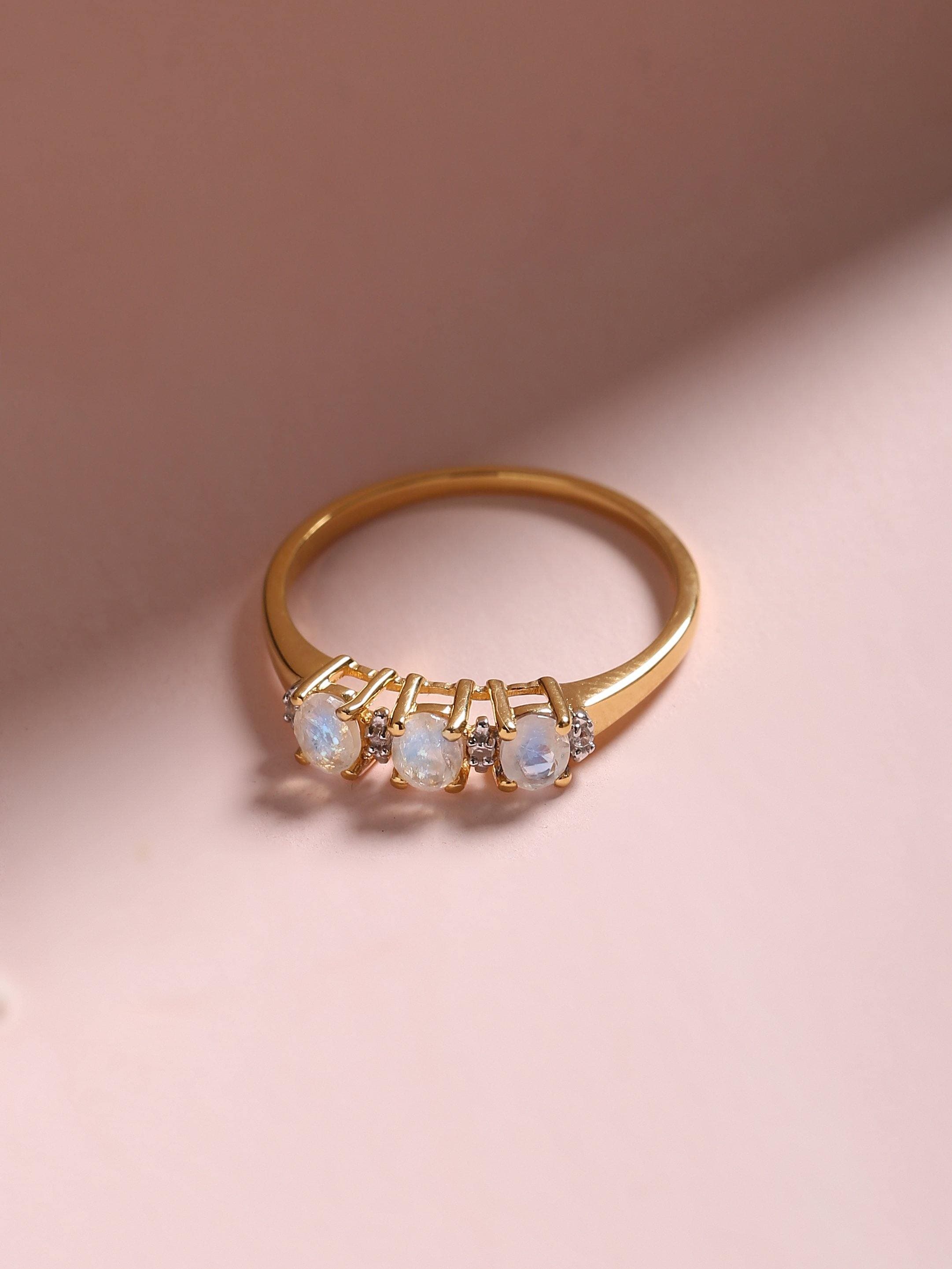 0.46 Ct. Rainbow Moonstone Solid 10k Yellow Gold Ring Jewelry - YoTreasure
