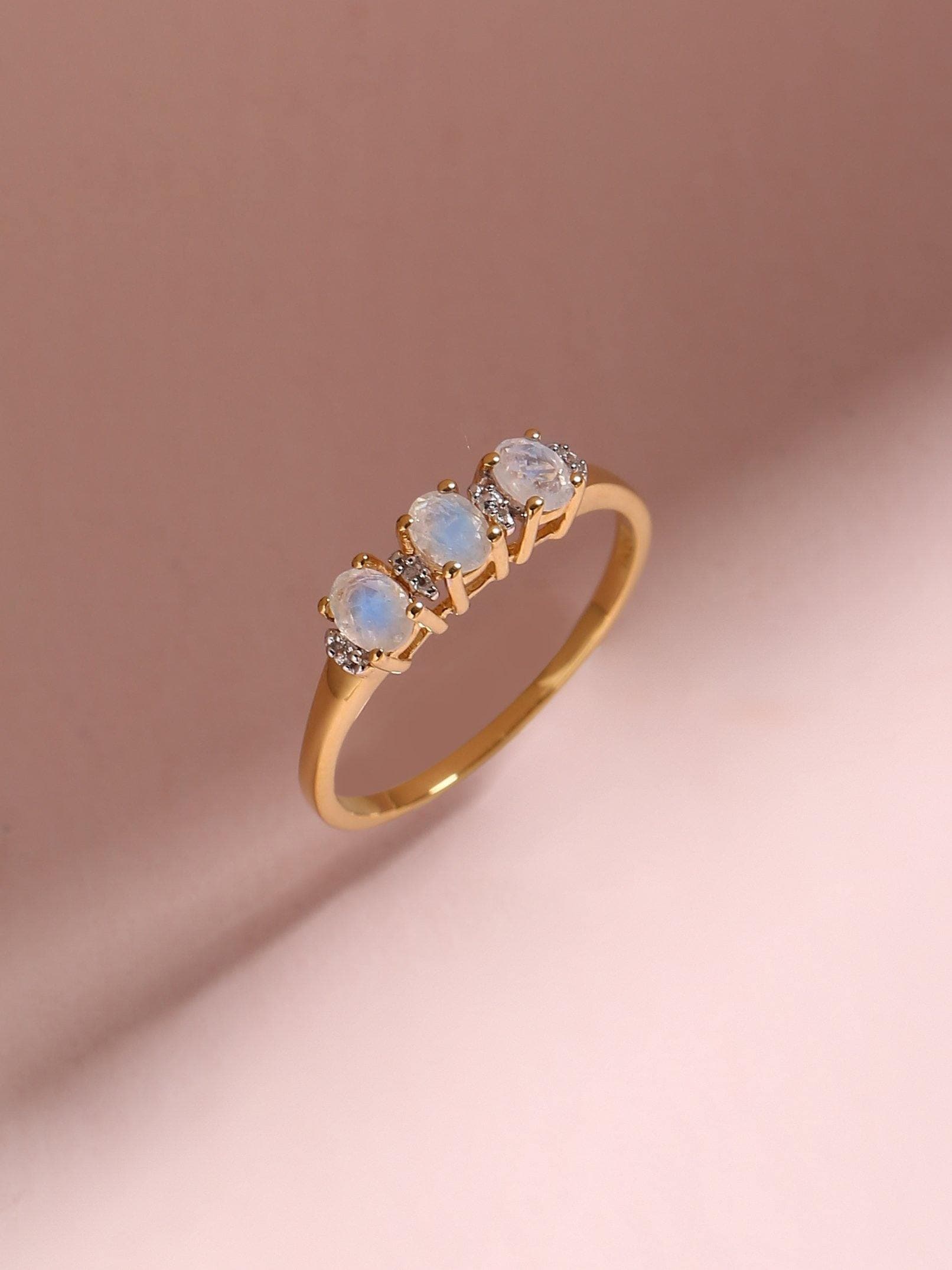 0.46 Ct. Rainbow Moonstone Solid 10k Yellow Gold Ring Jewelry - YoTreasure