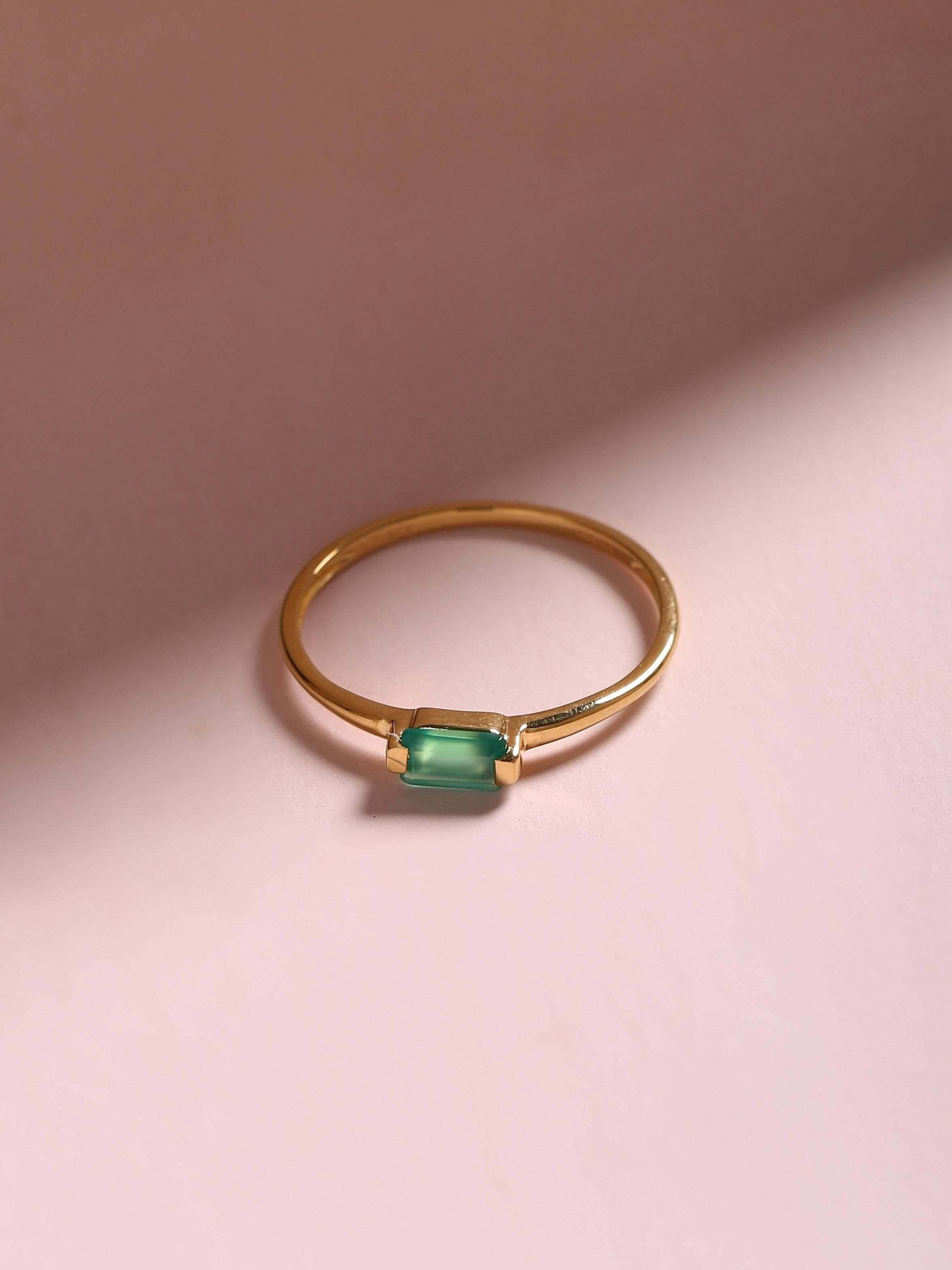 0.30 Ct Green Onyx Solid 10k Yellow Gold Ring Jewelry - YoTreasure