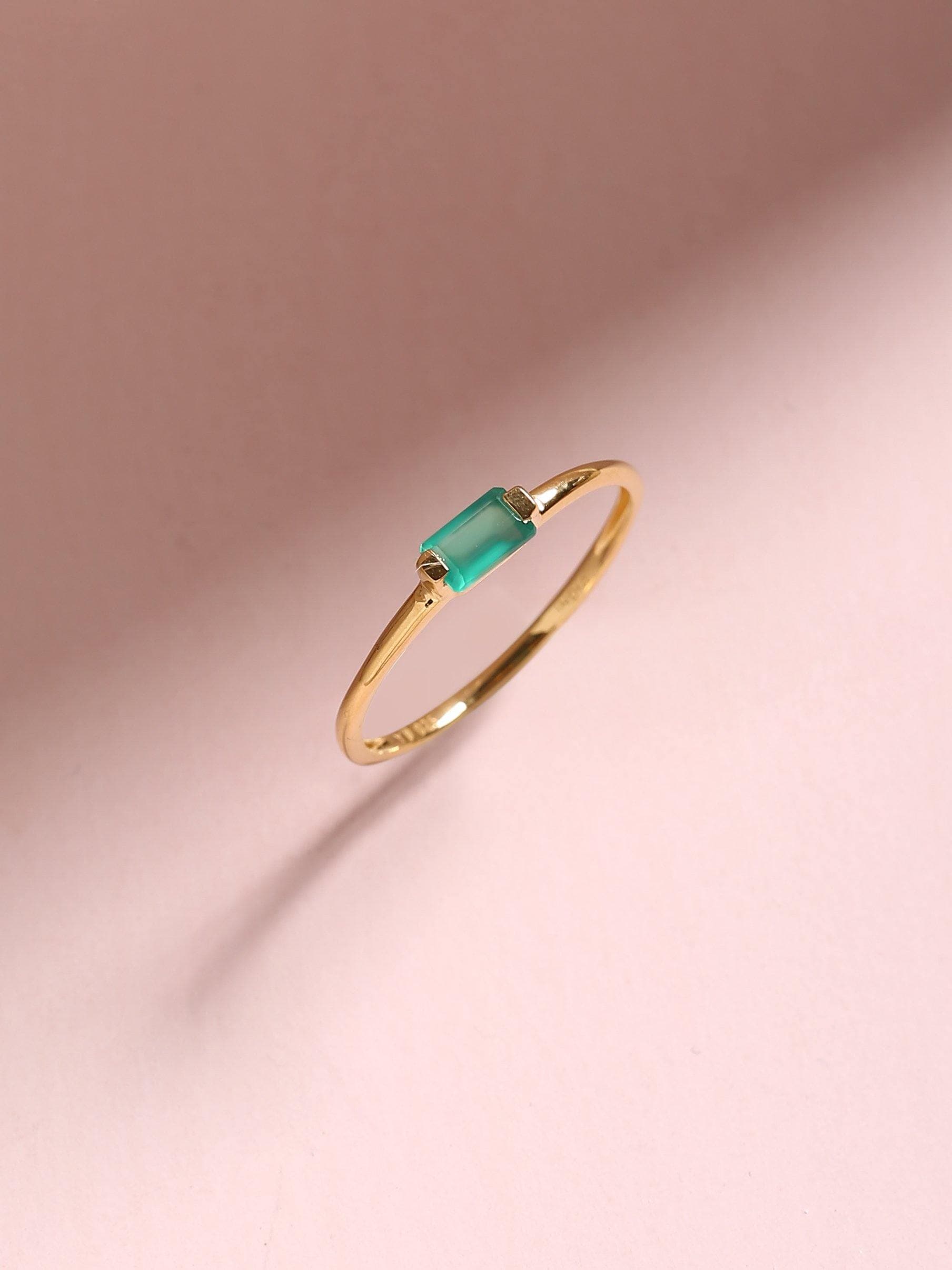 0.30 Ct Green Onyx Solid 10k Yellow Gold Ring Jewelry - YoTreasure