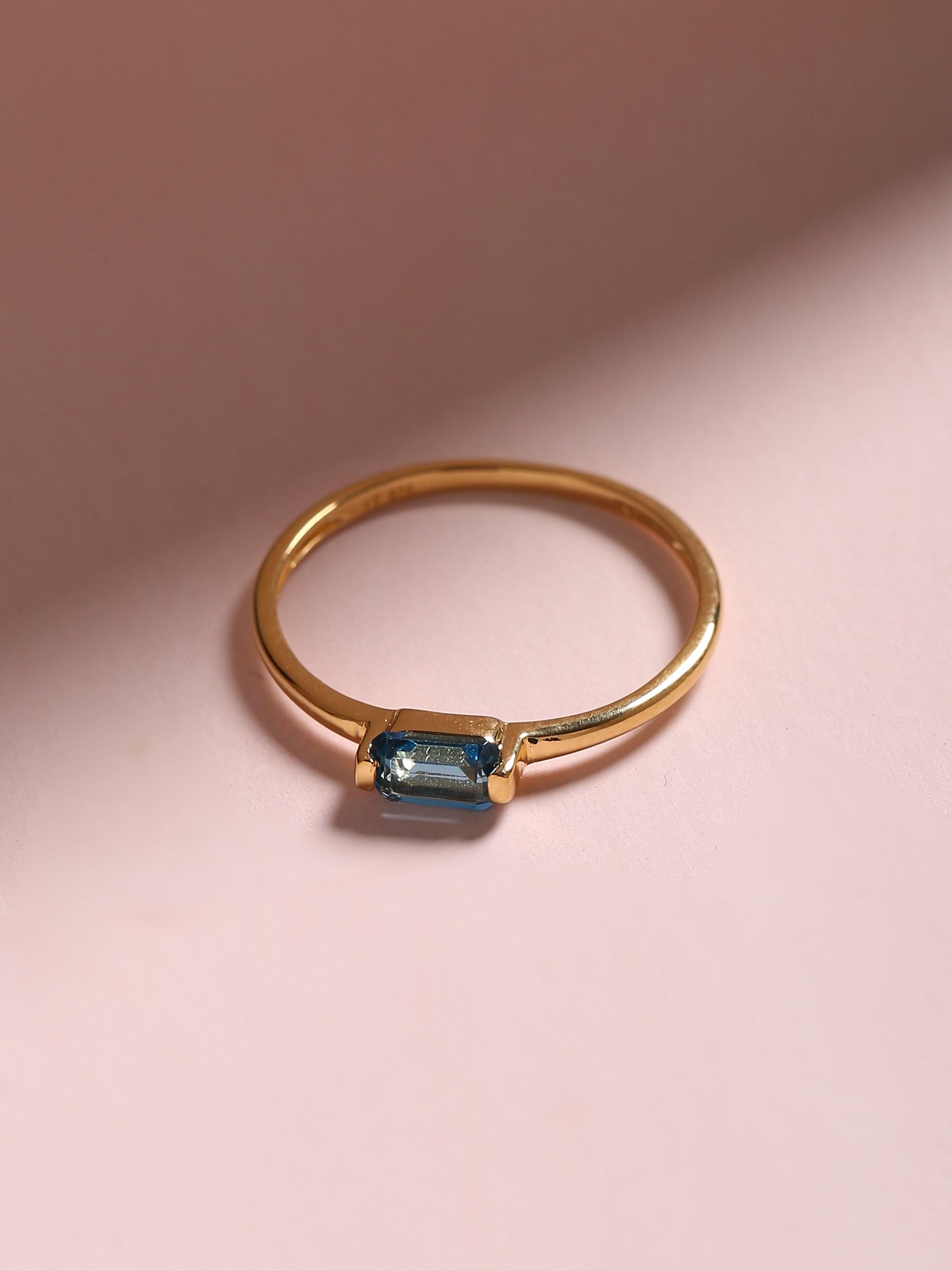 London Blue Topaz Solid 10K Yellow Gold Gemstone Ring - YoTreasure