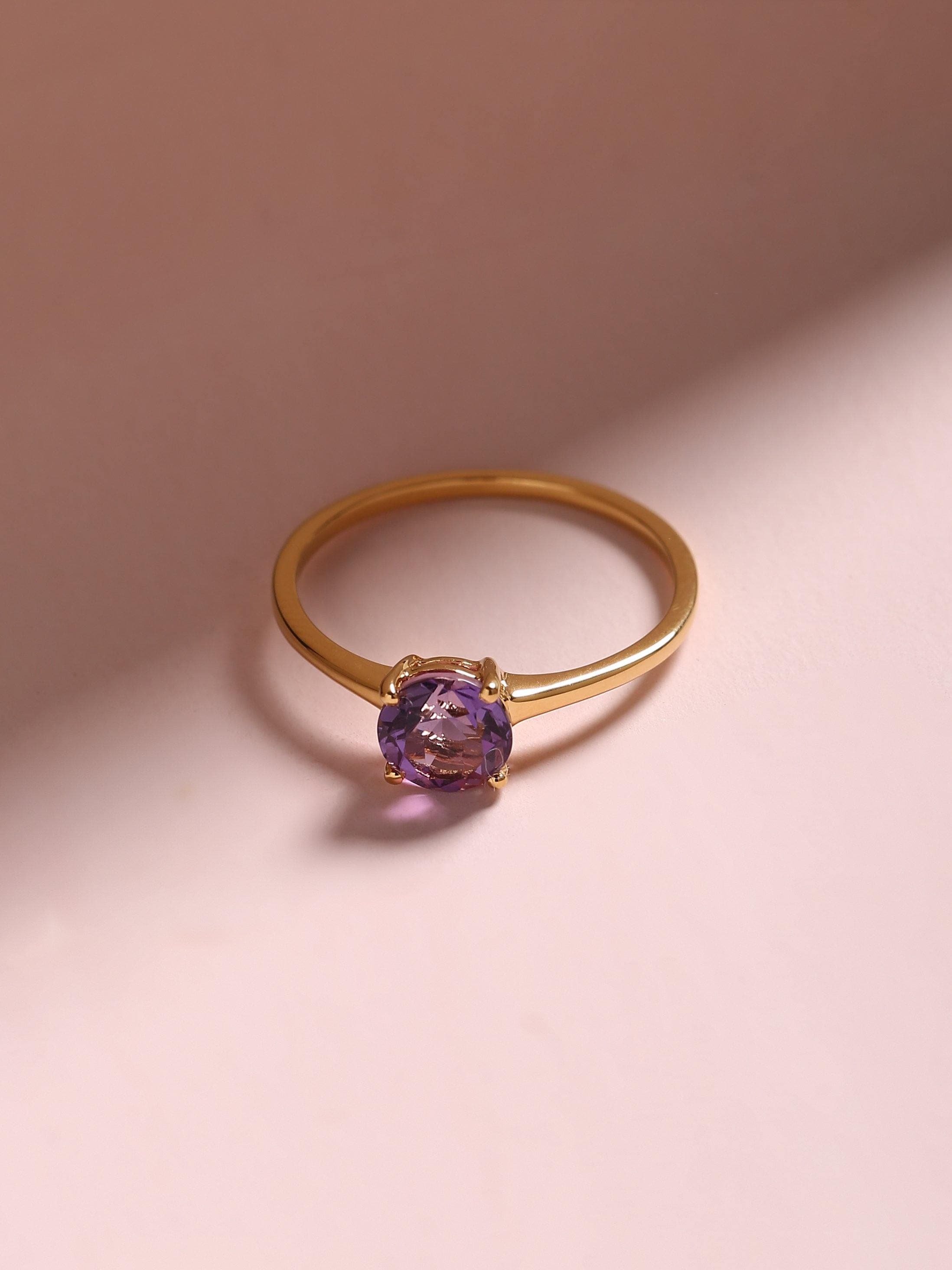 0.75 Ct Amethyst Solid 10k Yellow Gold Solitaire Ring Jewelry - YoTreasure