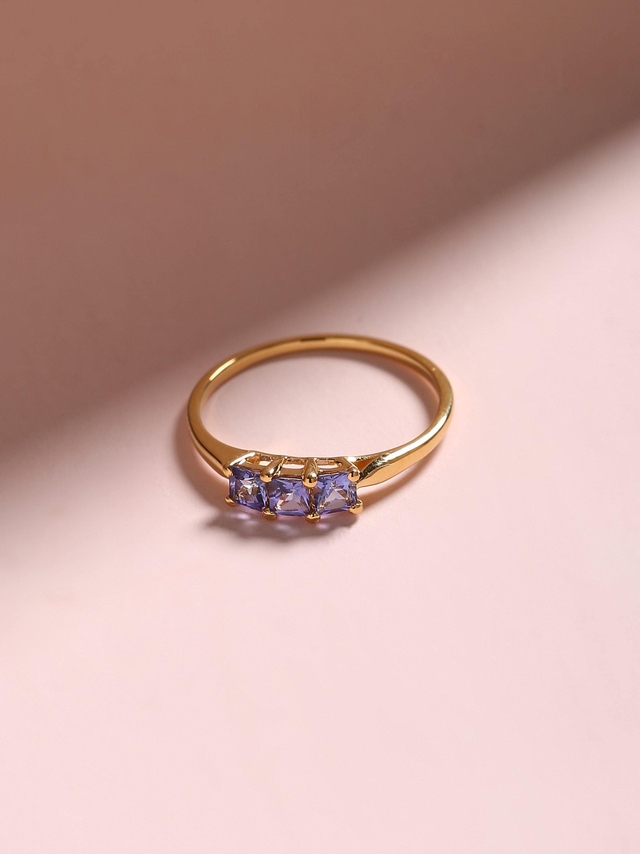 0.48 Ct. Tanzanite Solid 10k Yellow Gold Band Ring Jewelry - YoTreasure