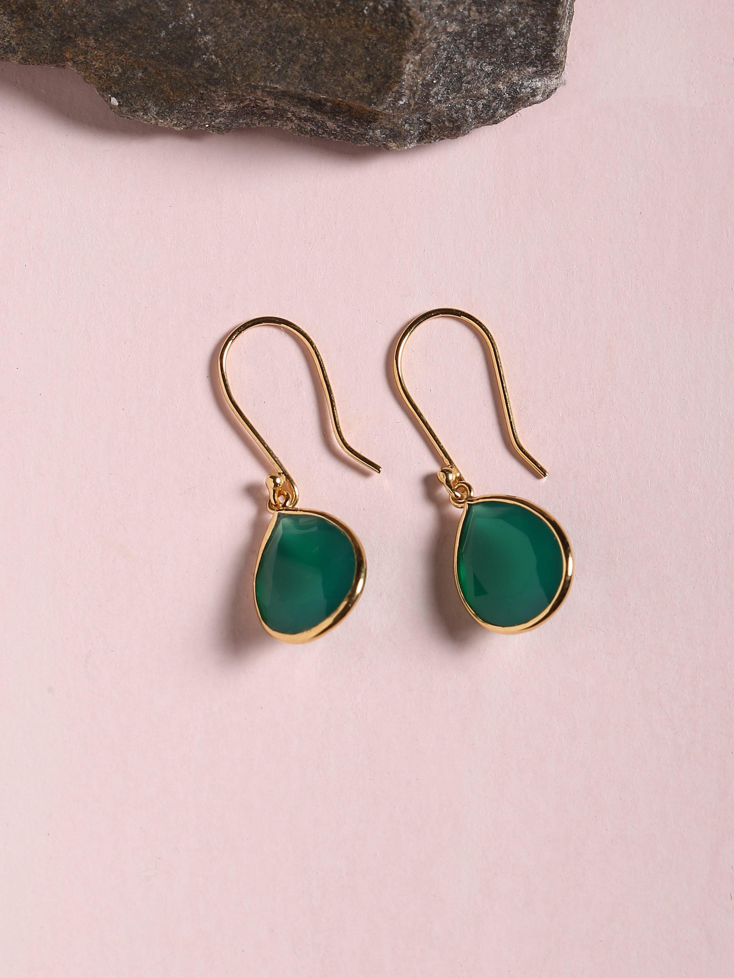 5.18 Ct Green Onyx Solid 10k Yellow Gold Teardrop Dangle Earrings - YoTreasure