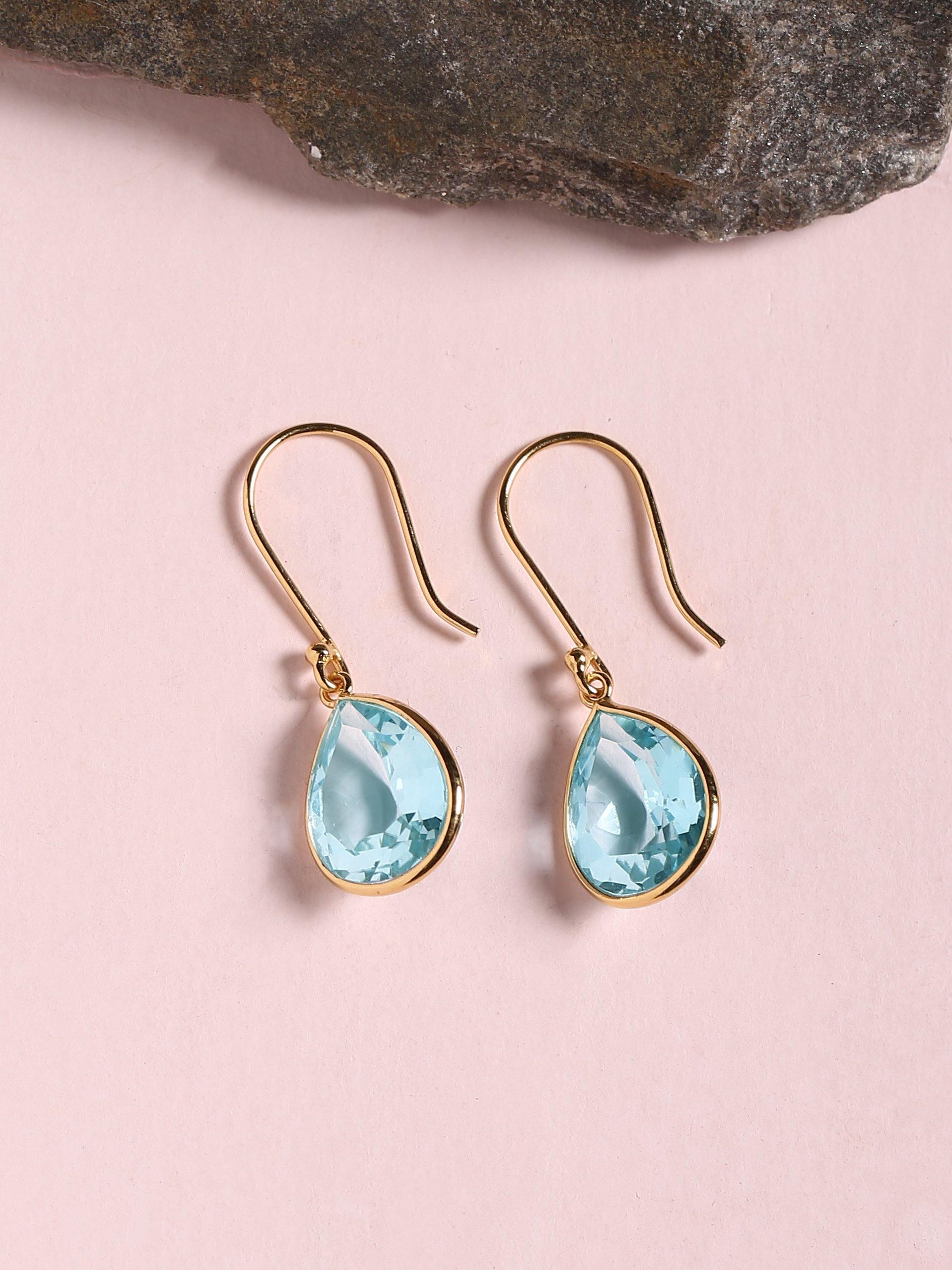 7.20 Ct Sky Blue Topaz Solid 10k Yellow Gold Teardrop Dangle Earrings - YoTreasure