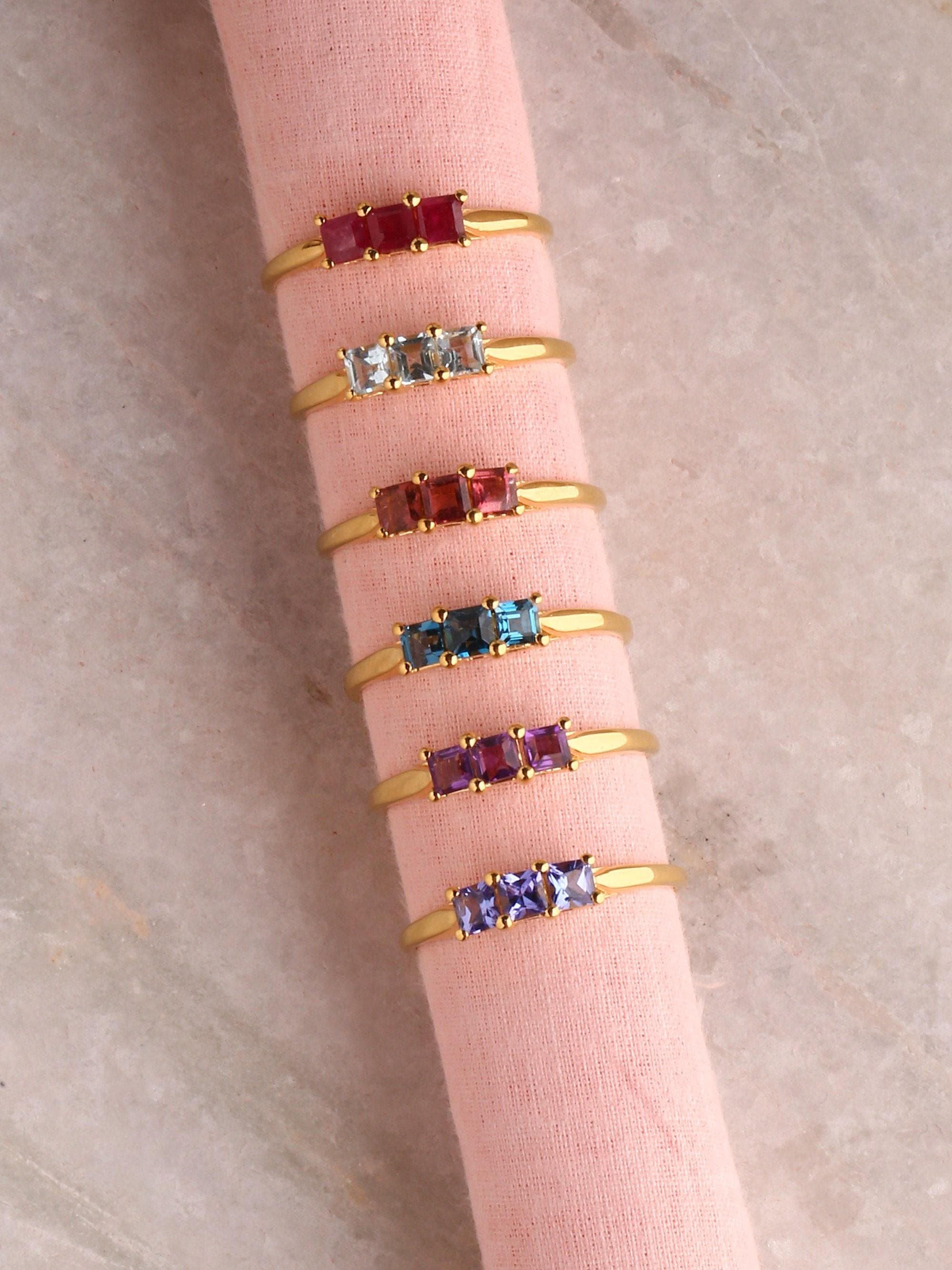 0.45 Ct. Tourmaline Solid 10k Yellow Gold Band Ring Jewelry - YoTreasure