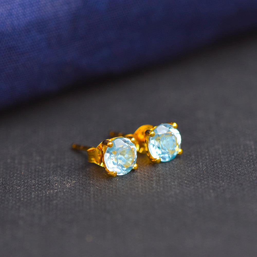 2.00 Ct. Sky Blue Topaz Solid 10k Yellow Gold Stud Earrings - YoTreasure