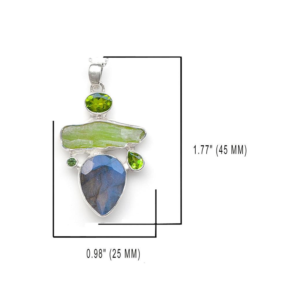 Labradorite Green Kyanite Solid 925 Sterling Silver Pendant Necklace - YoTreasure