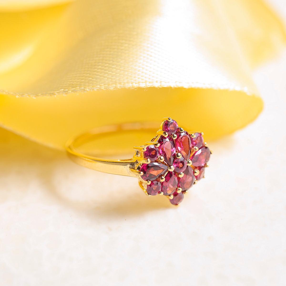 Rhodolite Garnet Cluster Ring 14k Gold Over 925 Silver Jewelry - YoTreasure