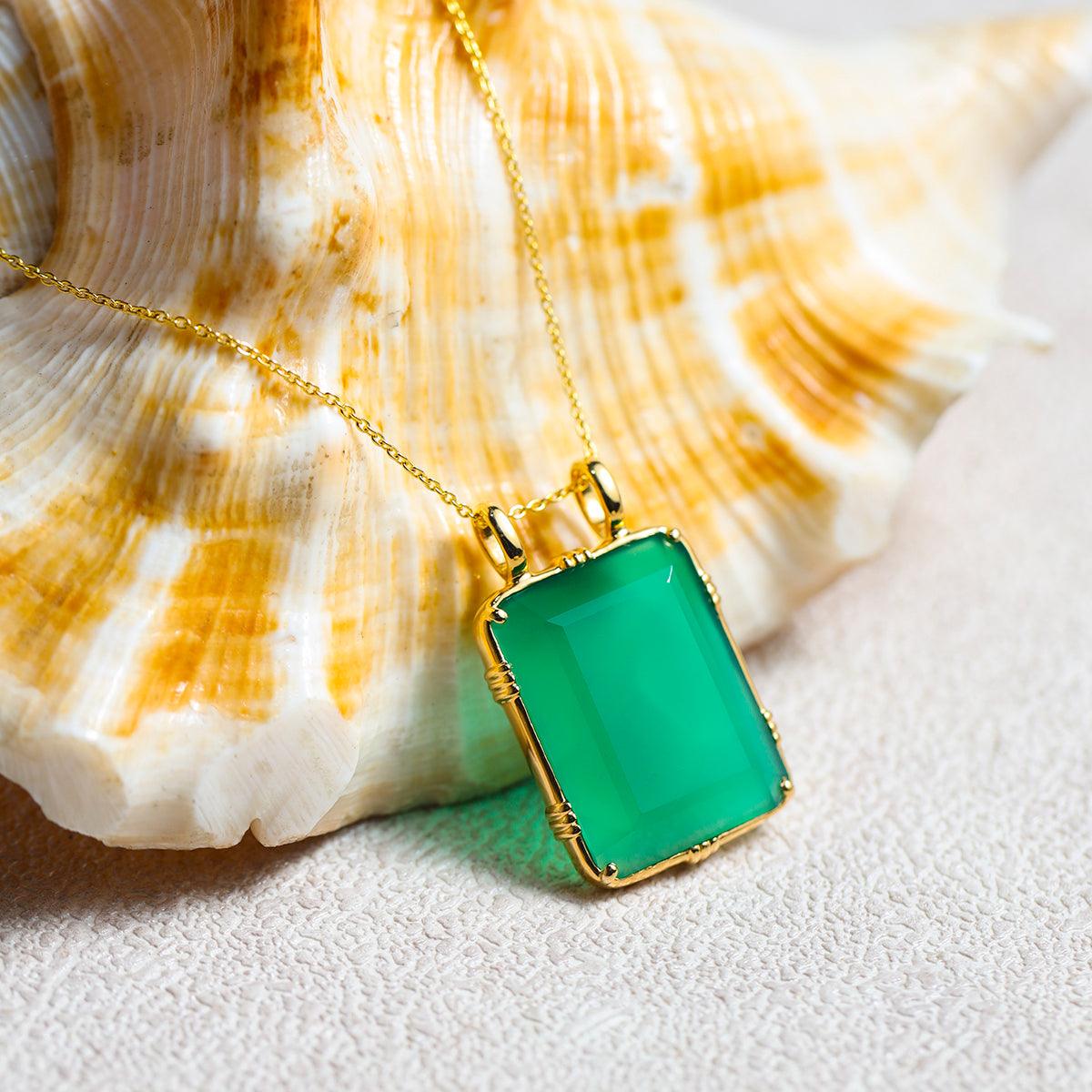 Green Onyx Necklace 14kt Gold Over 925 Silver Chain Pendant Necklace Jewelry - YoTreasure
