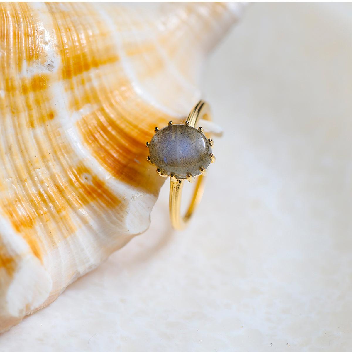 Labradorite Solitaire Ring 14k Gold Over 925 Silver - YoTreasure