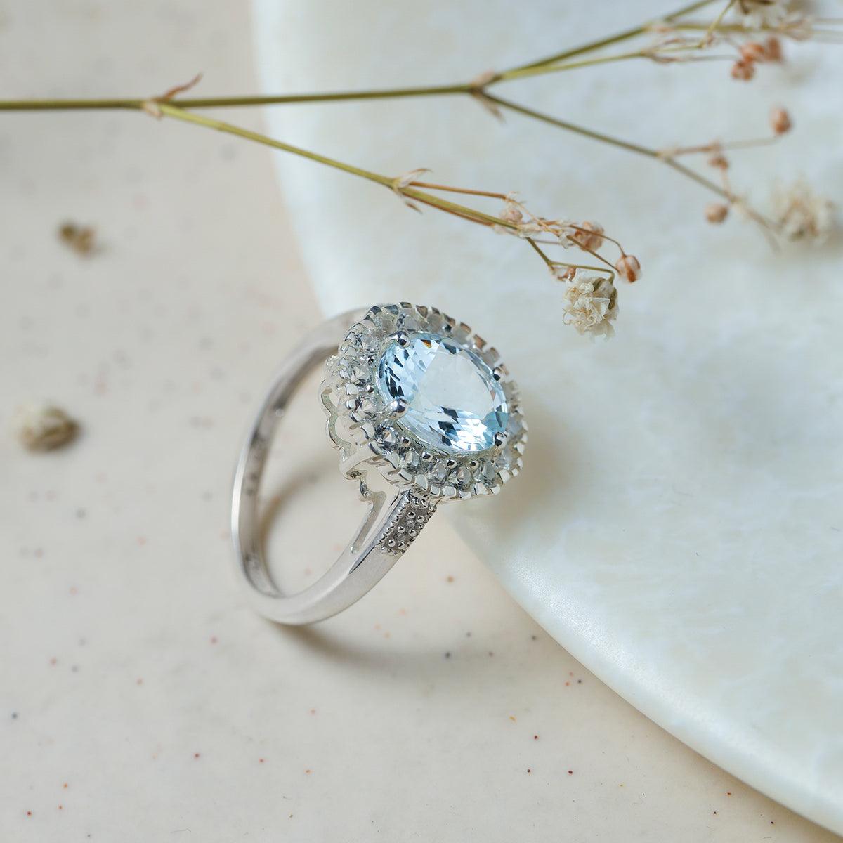 3.20 Ct. Aquamarine 14kt White Gold Engagement Ring Jewelry - YoTreasure