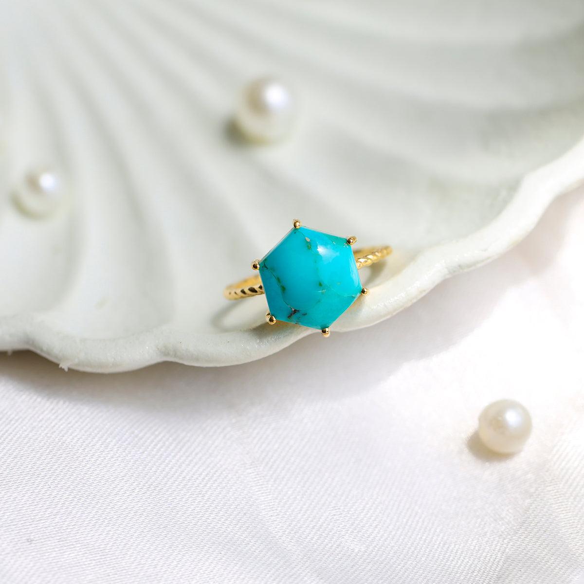 Blue Mohave Turquoise Solitaire Ring 14k Gold Over 925 Silver - YoTreasure
