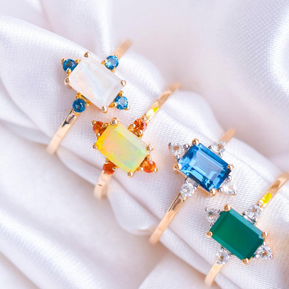 Green Onyx & White Topaz 10kt Yellow Gold Minimalist Ring (1.27 ct. t.w.) - YoTreasure