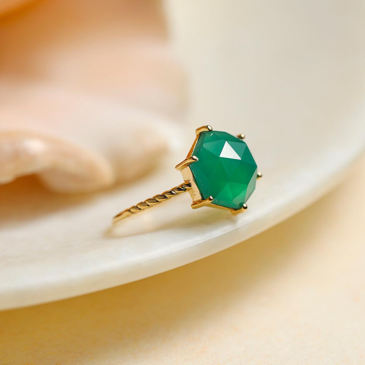Green Onyx Solitaire Ring Gold Over 925 Sterling Silver jewelry - YoTreasure