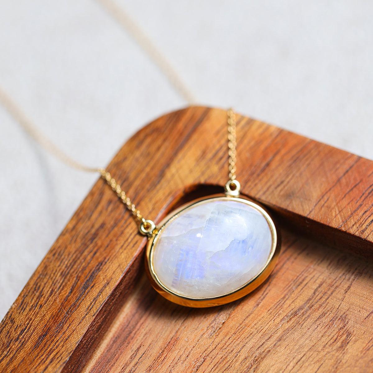 Moonstone Necklace 925 Sterling Silver Gold Plated Chain Pendant Necklace Jewelry - YoTreasure