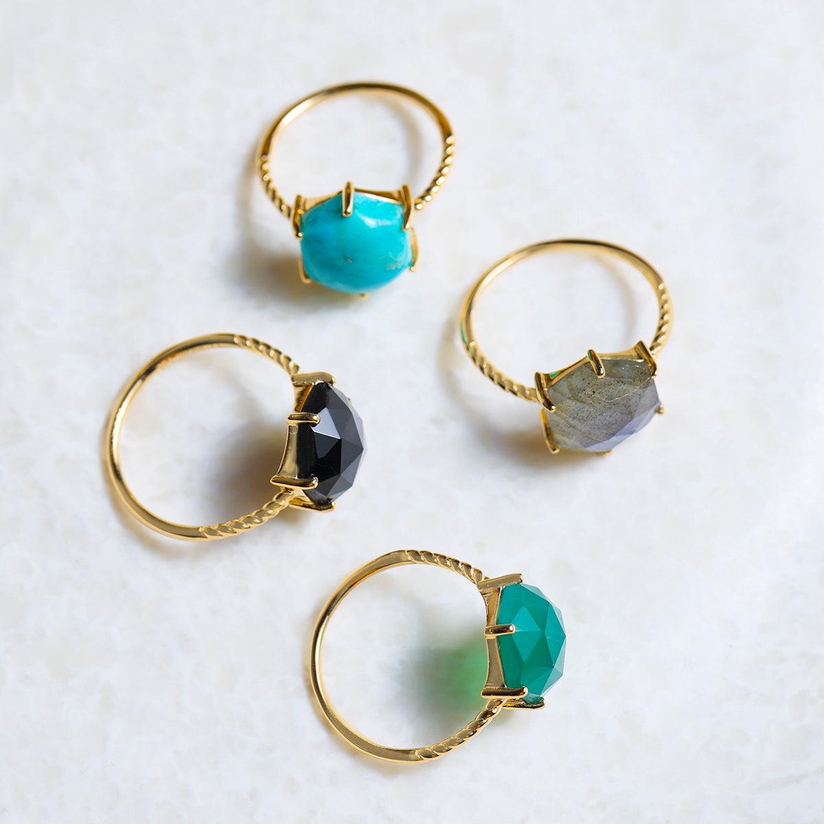 Green Onyx Solitaire Ring Gold Over 925 Sterling Silver jewelry - YoTreasure
