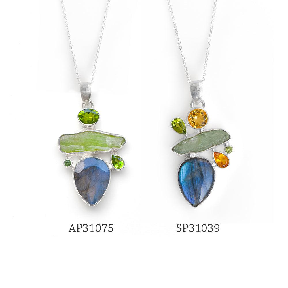 Labradorite Green Kyanite Solid 925 Sterling Silver Pendant Necklace - YoTreasure