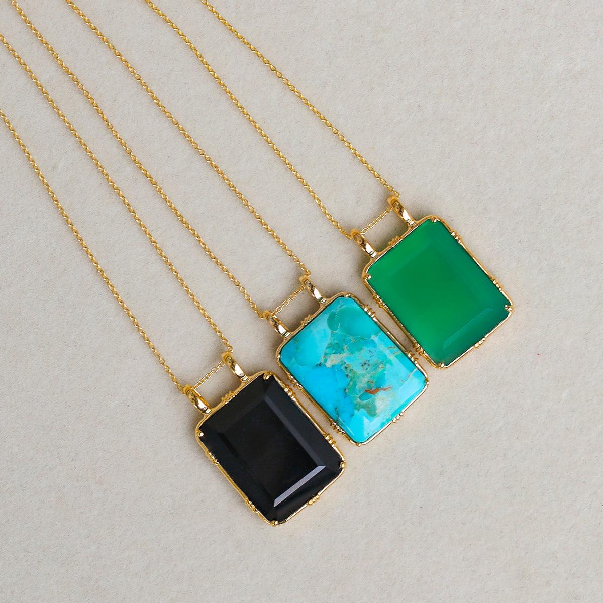 Green Onyx Necklace 14kt Gold Over 925 Silver Chain Pendant Necklace Jewelry - YoTreasure