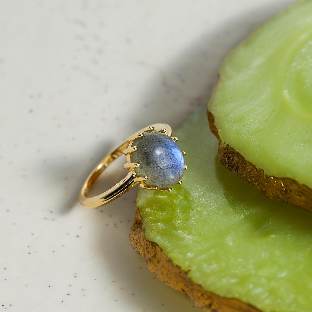 Labradorite Solitaire Ring 14k Gold Over 925 Silver - YoTreasure