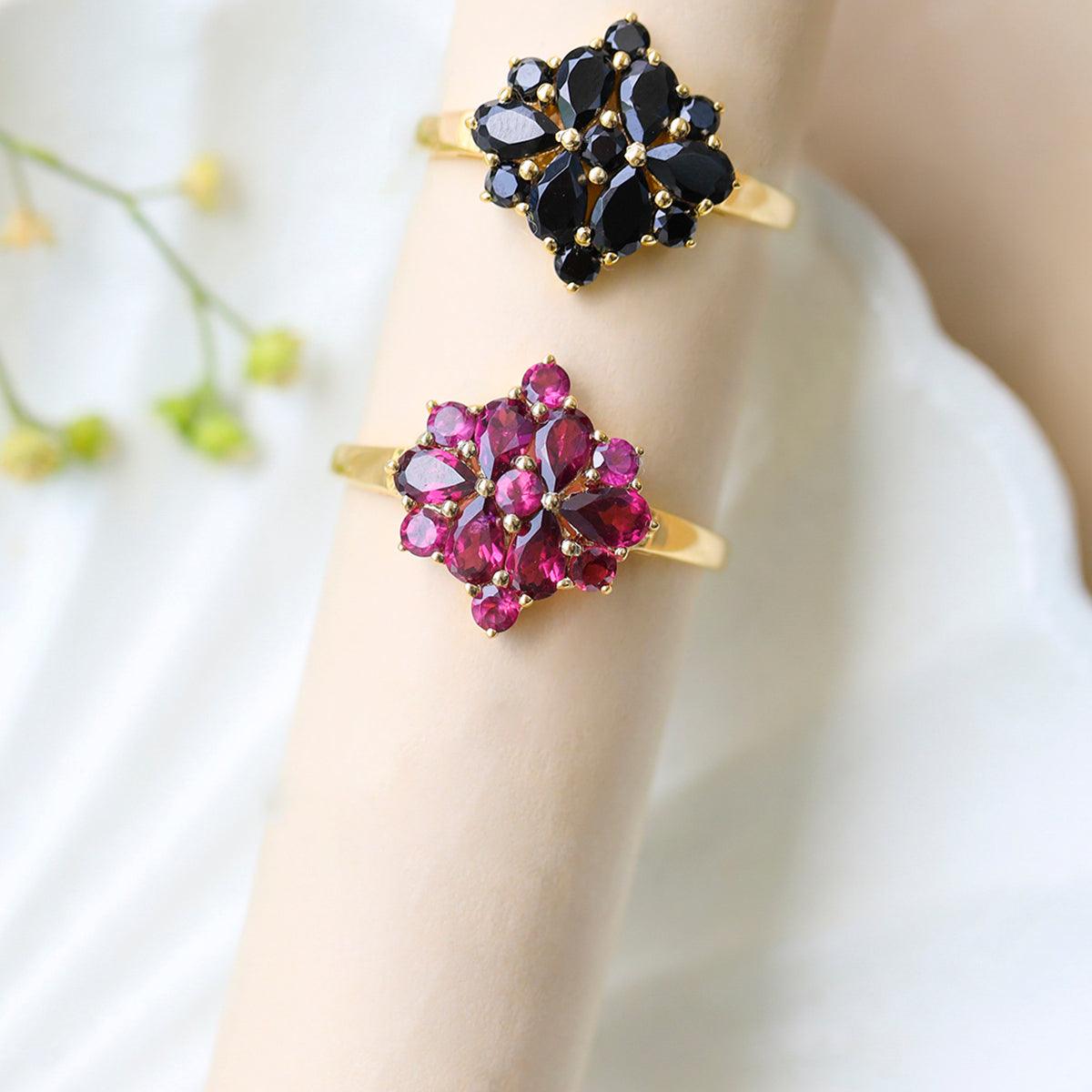 Rhodolite Garnet Cluster Ring 14k Gold Over 925 Silver Jewelry - YoTreasure