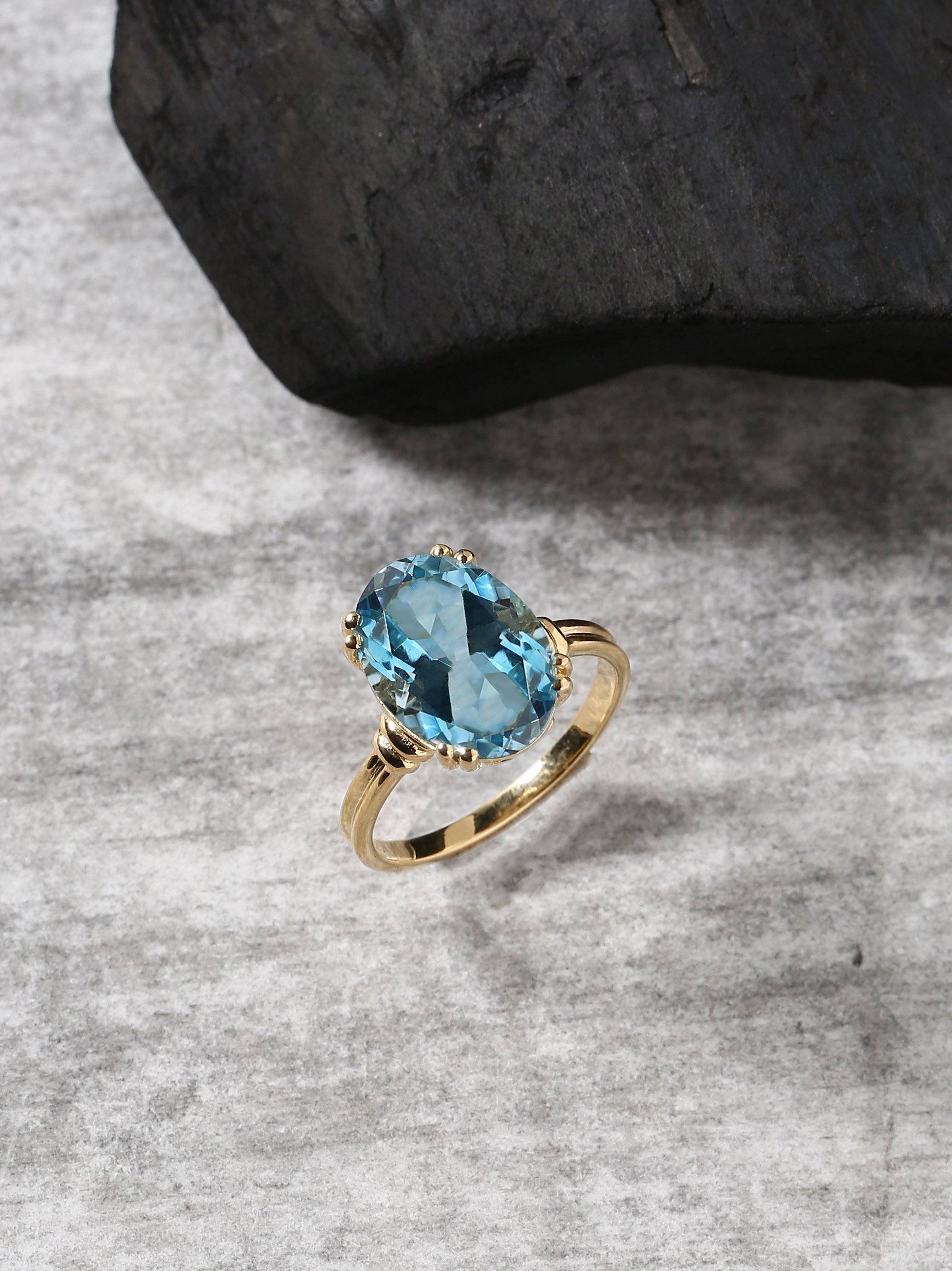 Sky Blue Topaz Solid 925 Sterling Silver Gold Plated Ring Jewelry - YoTreasure