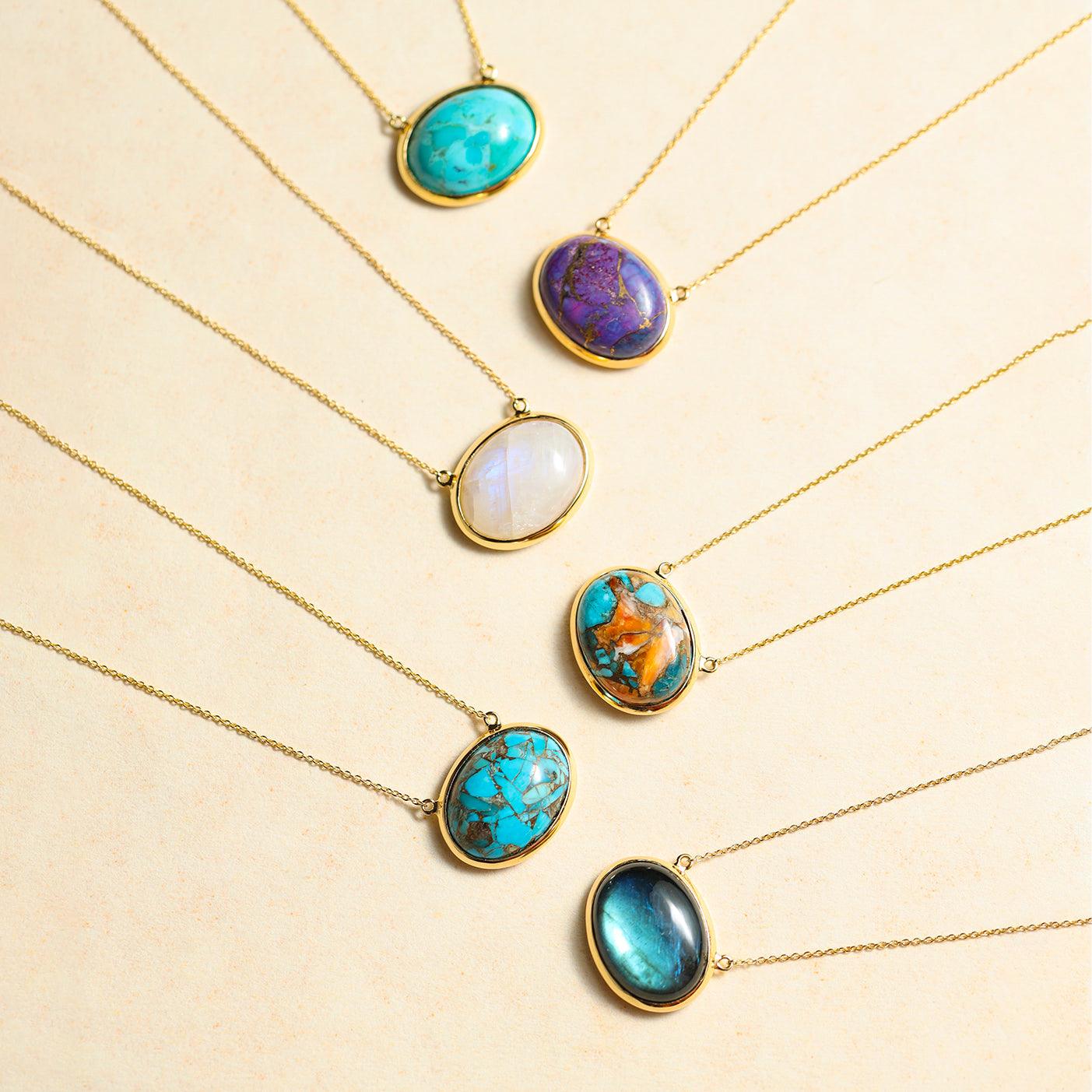 Moonstone Necklace 925 Sterling Silver Gold Plated Chain Pendant Necklace Jewelry - YoTreasure