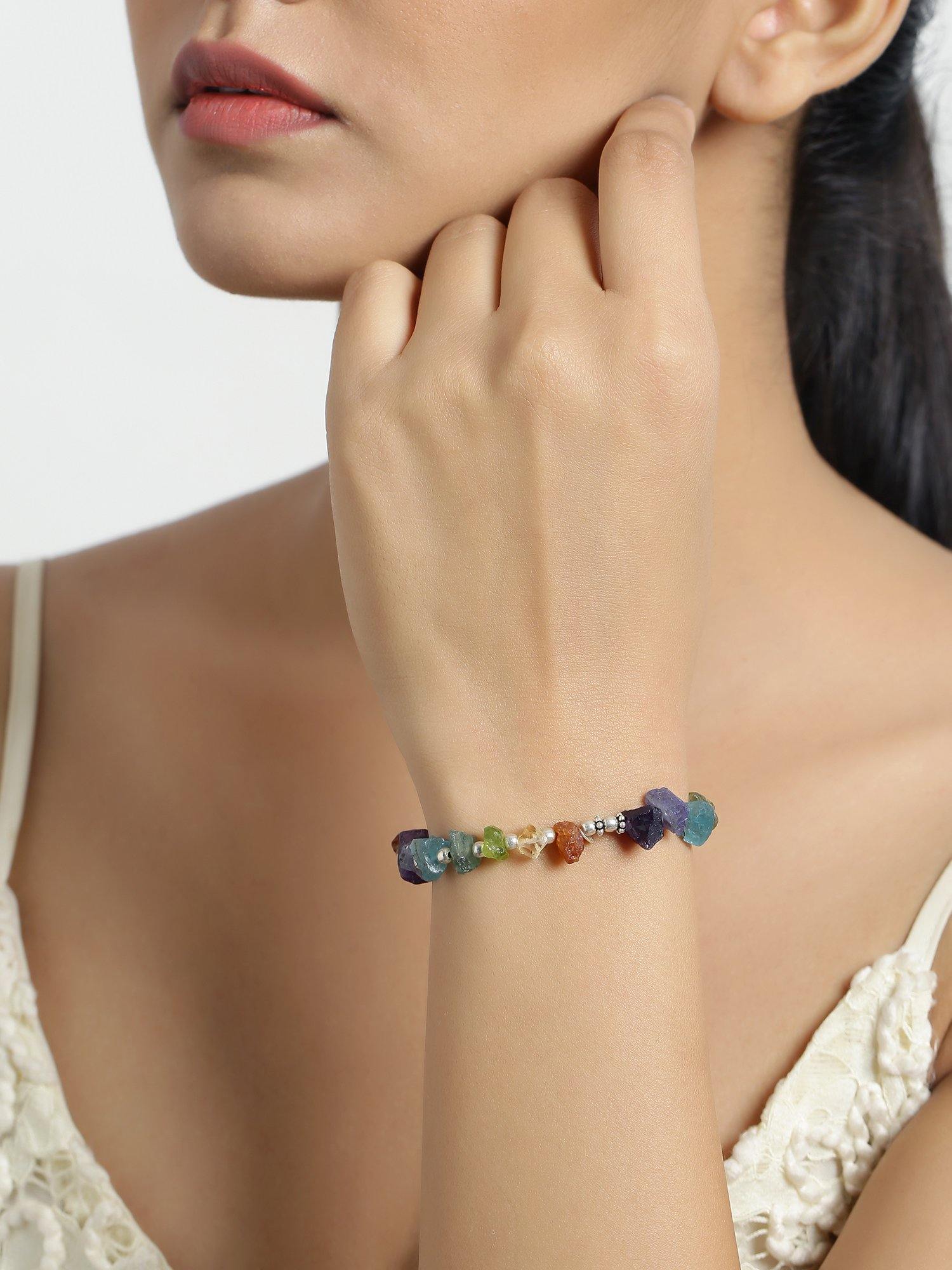 Chakra Stones 925 Sterling Silver Stretch Bracelet Jewelry - YoTreasure