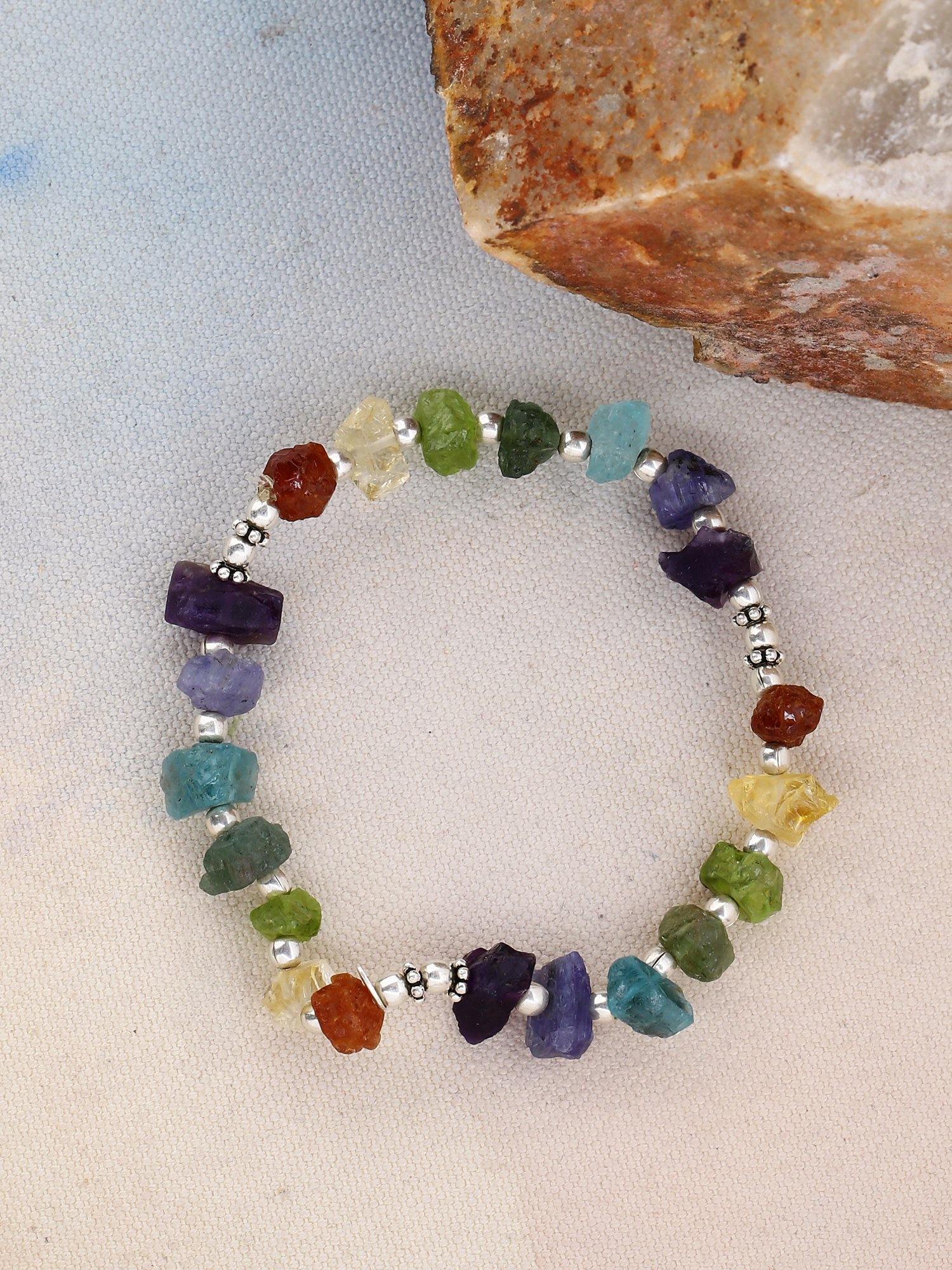 Chakra Stones 925 Sterling Silver Stretch Bracelet Jewelry - YoTreasure