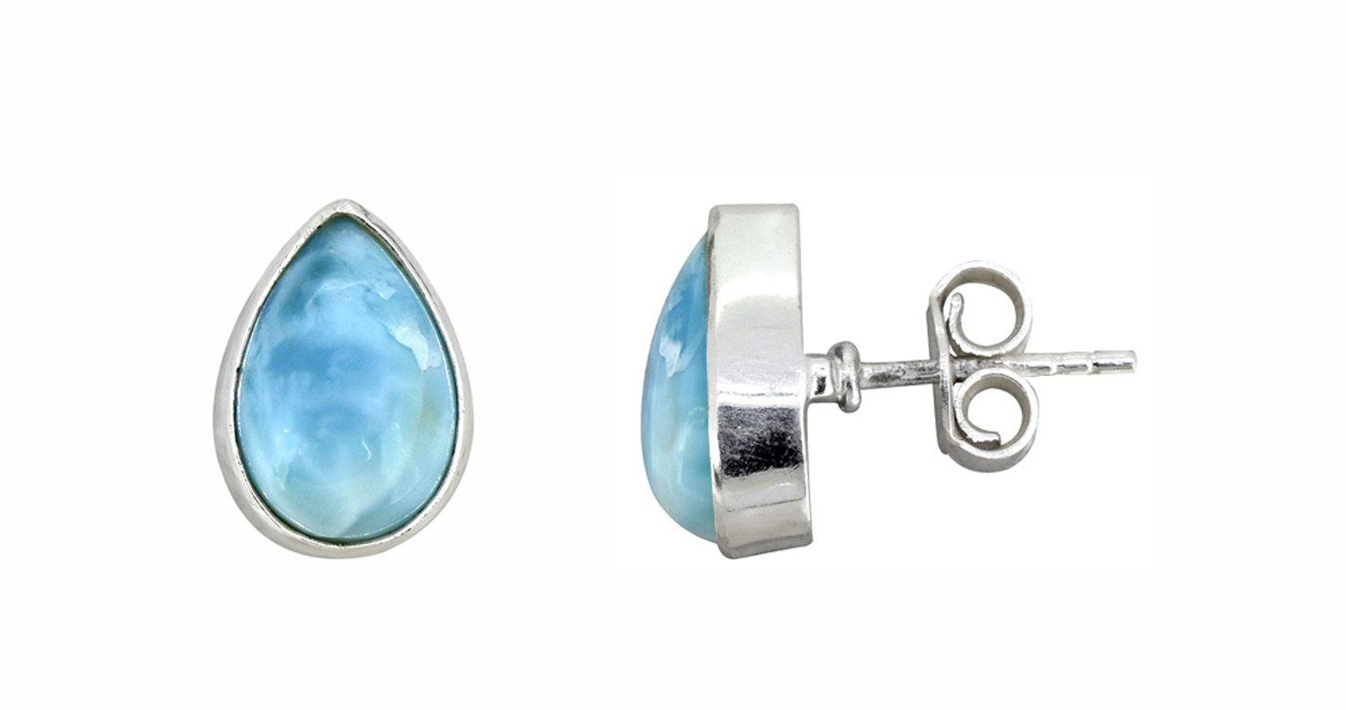 Larimar Solid 925 Sterling Silver Stud Earrings Jewelry - YoTreasure