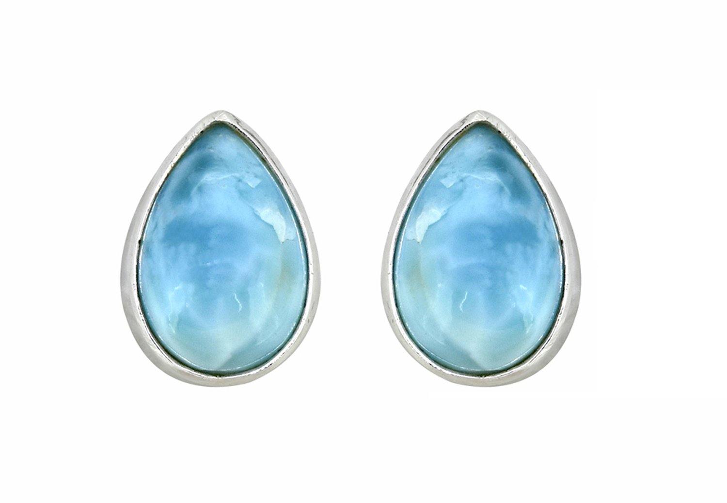 Larimar Solid 925 Sterling Silver Stud Earrings Jewelry - YoTreasure